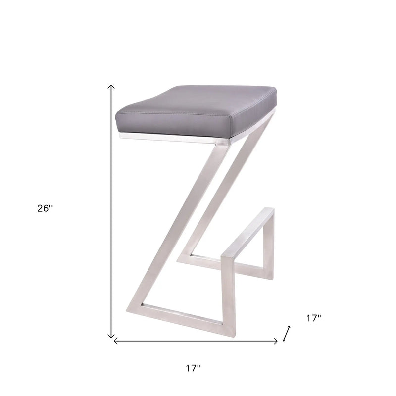 26" Gray And Silver Iron Backless Counter Height Bar Chair - GreatEagleInc