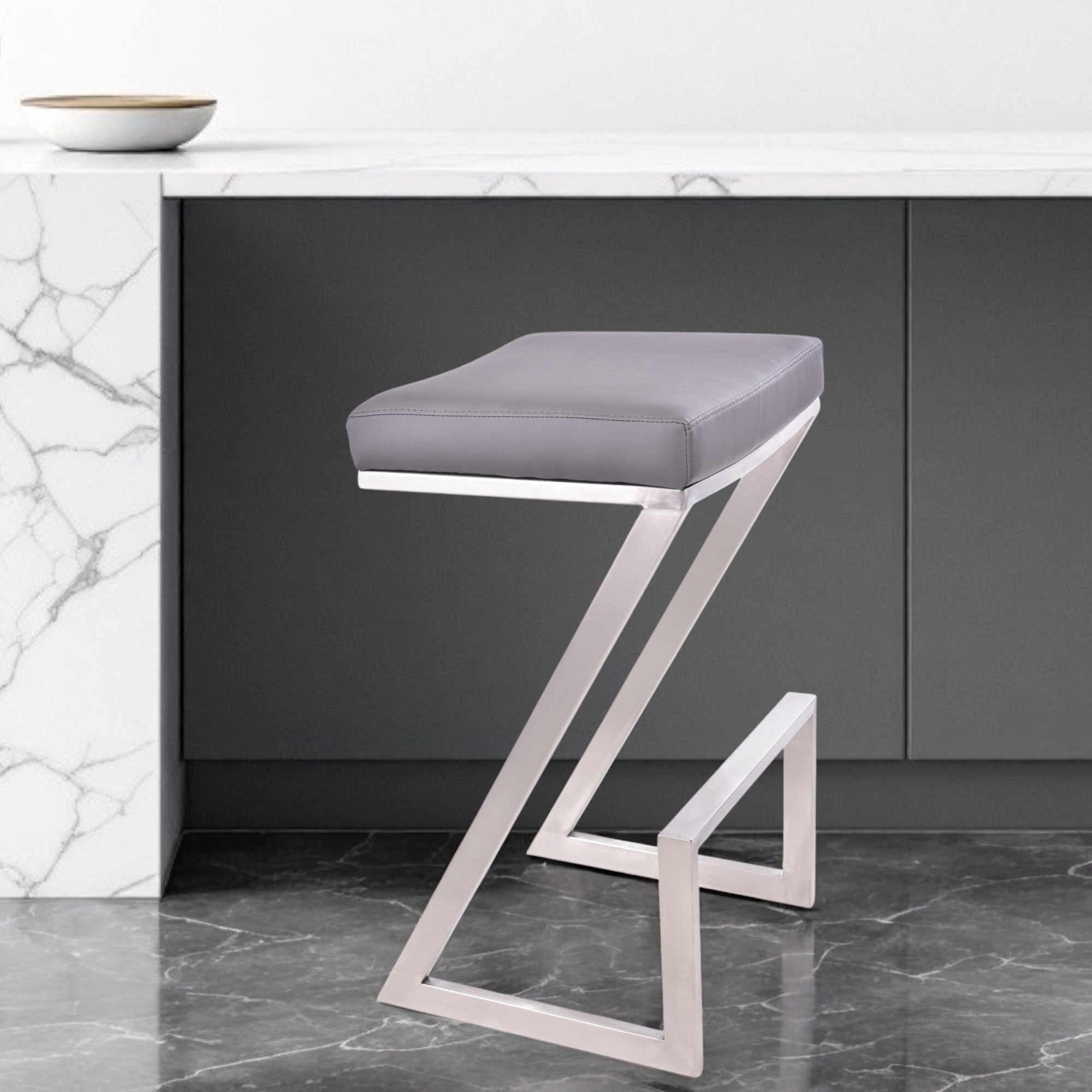 26" Gray And Silver Iron Backless Counter Height Bar Chair - GreatEagleInc