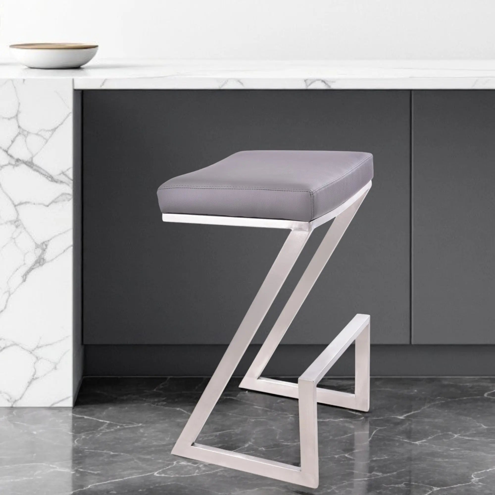 26" Gray And Silver Iron Backless Counter Height Bar Chair - GreatEagleInc