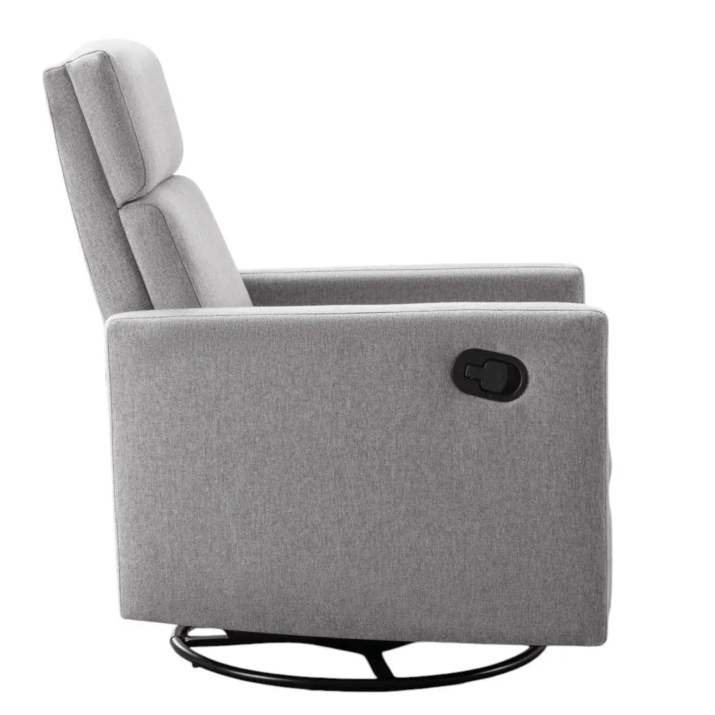 26" Gray Tufted Linen Gliding Swivel Manual Rocker Recliner Homeroots Living Room