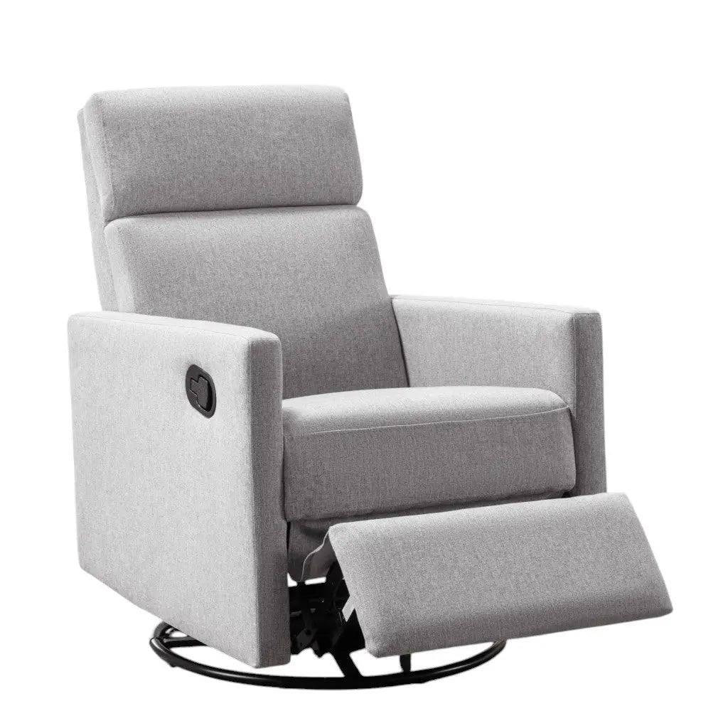 26" Gray Tufted Linen Gliding Swivel Manual Rocker Recliner Homeroots Living Room