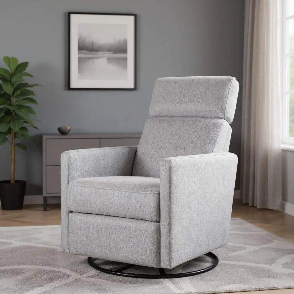 26" Gray Tufted Linen Gliding Swivel Manual Rocker Recliner Homeroots Living Room