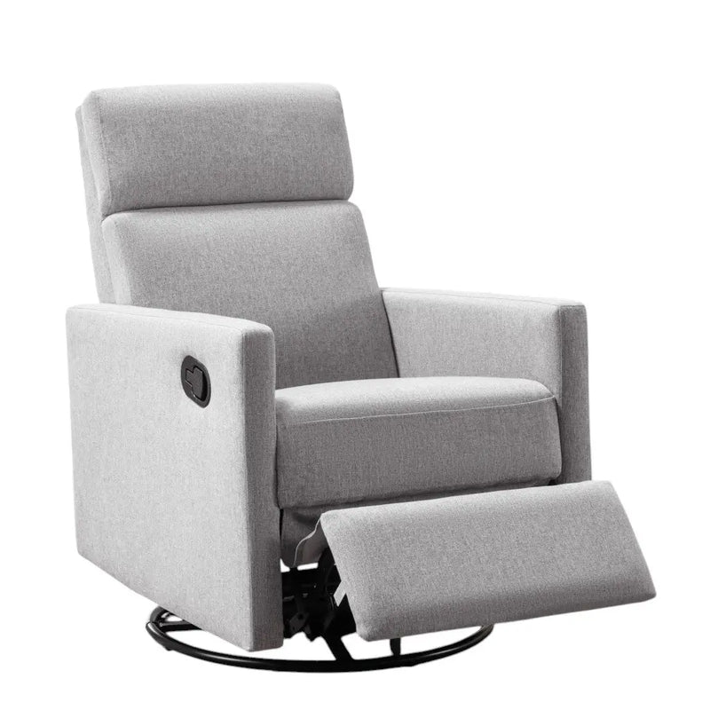 26" Gray Tufted Linen Gliding Swivel Manual Rocker Recliner Homeroots Living Room