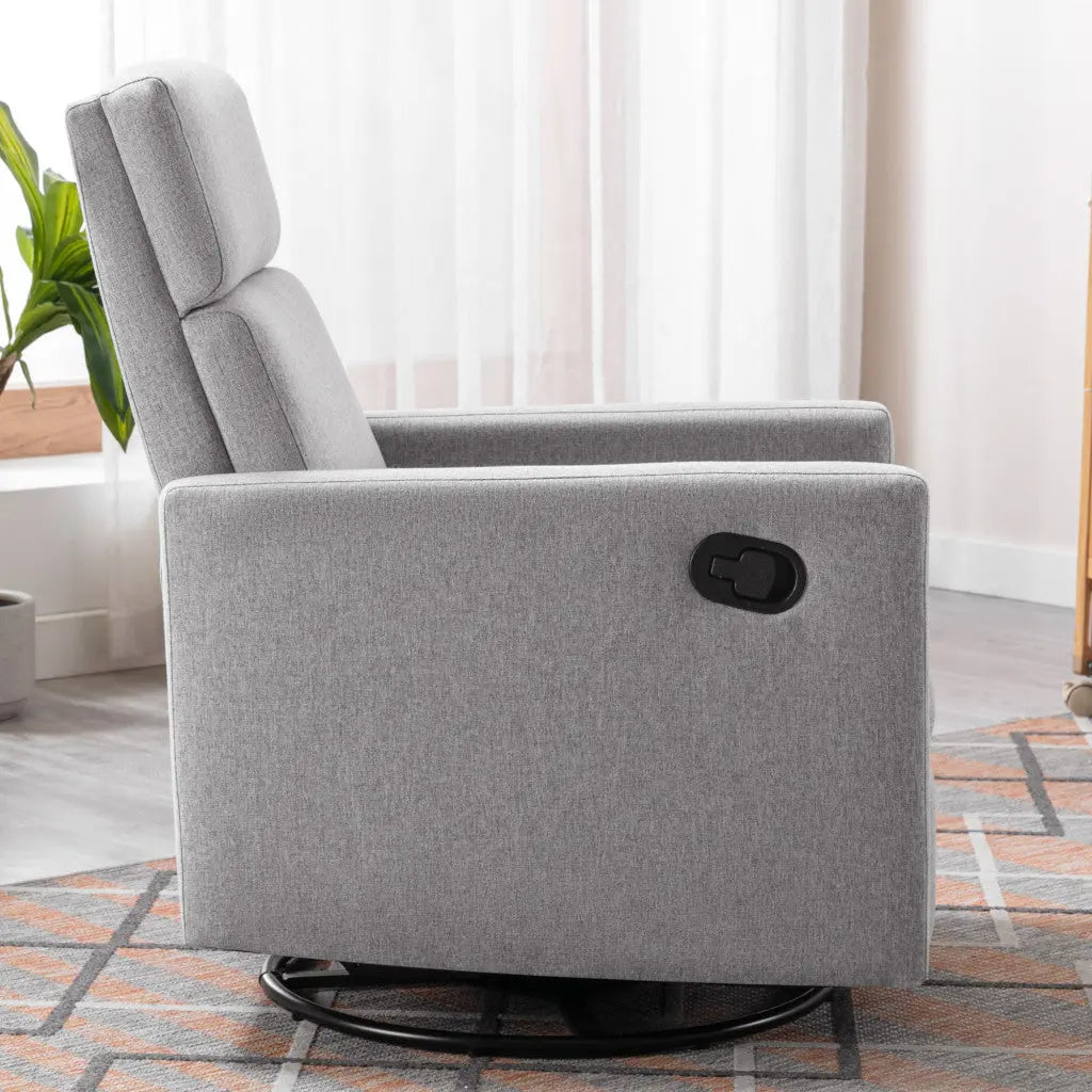 26" Gray Tufted Linen Gliding Swivel Manual Rocker Recliner Homeroots Living Room