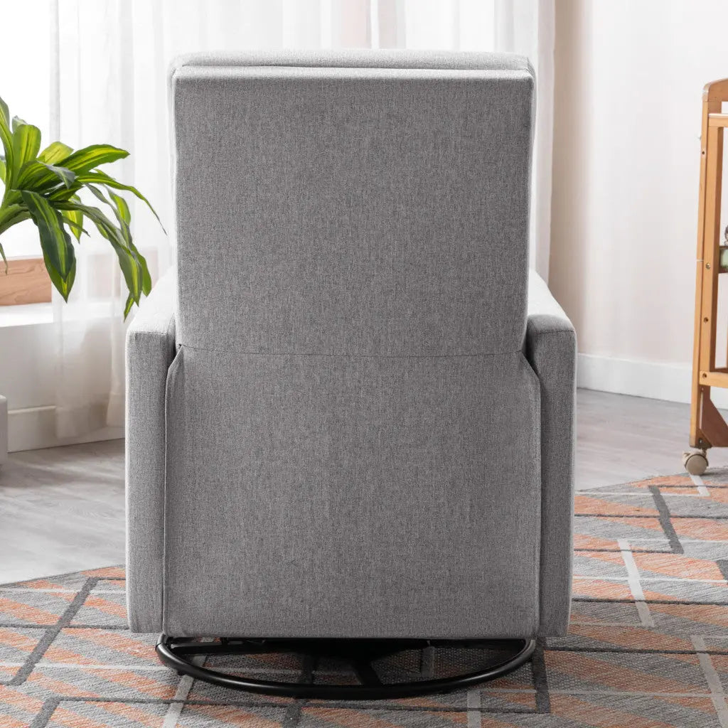 26" Gray Tufted Linen Gliding Swivel Manual Rocker Recliner Homeroots Living Room