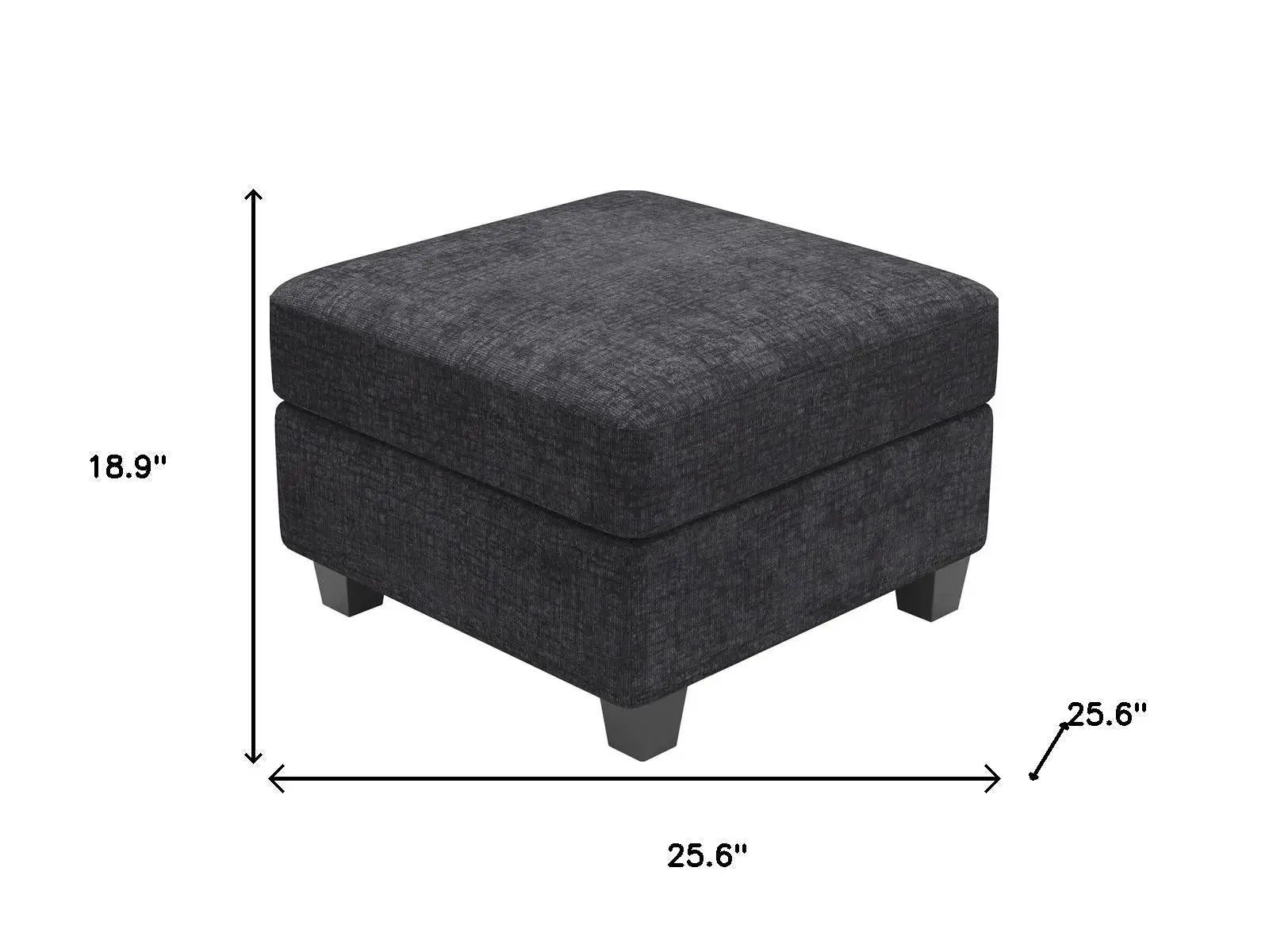 26" Gray and Black Chenille Storage Ottoman Homeroots Living Room