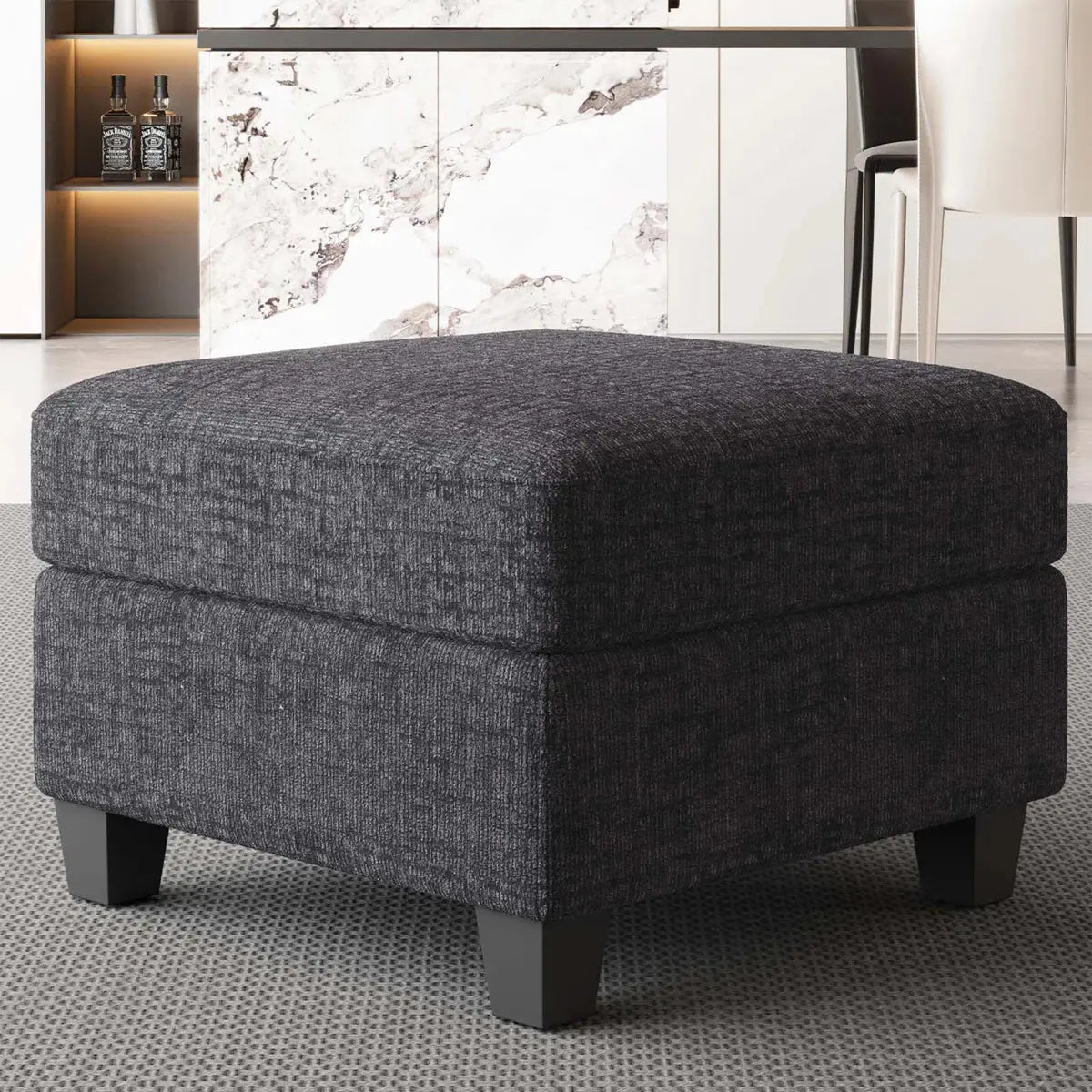 26" Gray and Black Chenille Storage Ottoman Homeroots Living Room