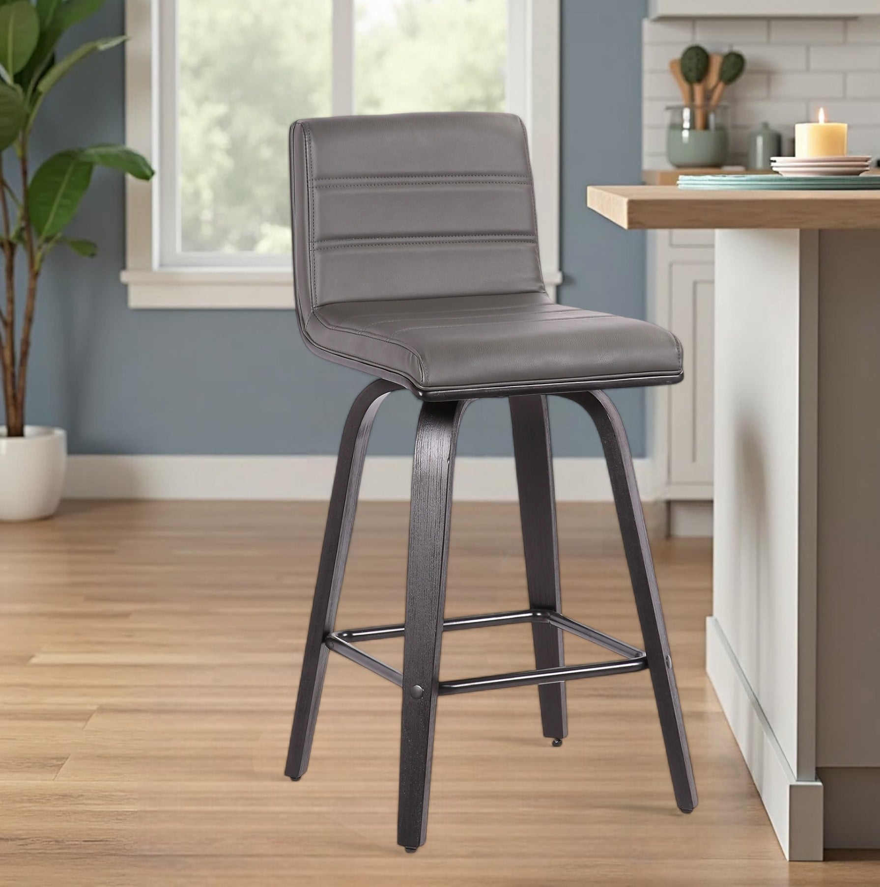 26" Gray and Black Fabric and Iron Low Back Counter Height Swivel Bar Chair - GreatEagleInc