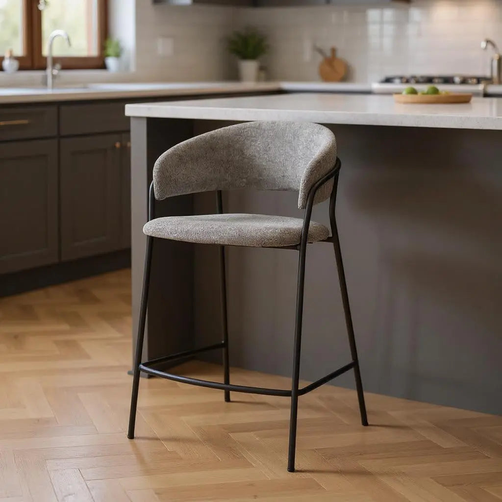 26" Gray and Black Fabric and Metal Counter Height Bar Chair Homeroots Living Room