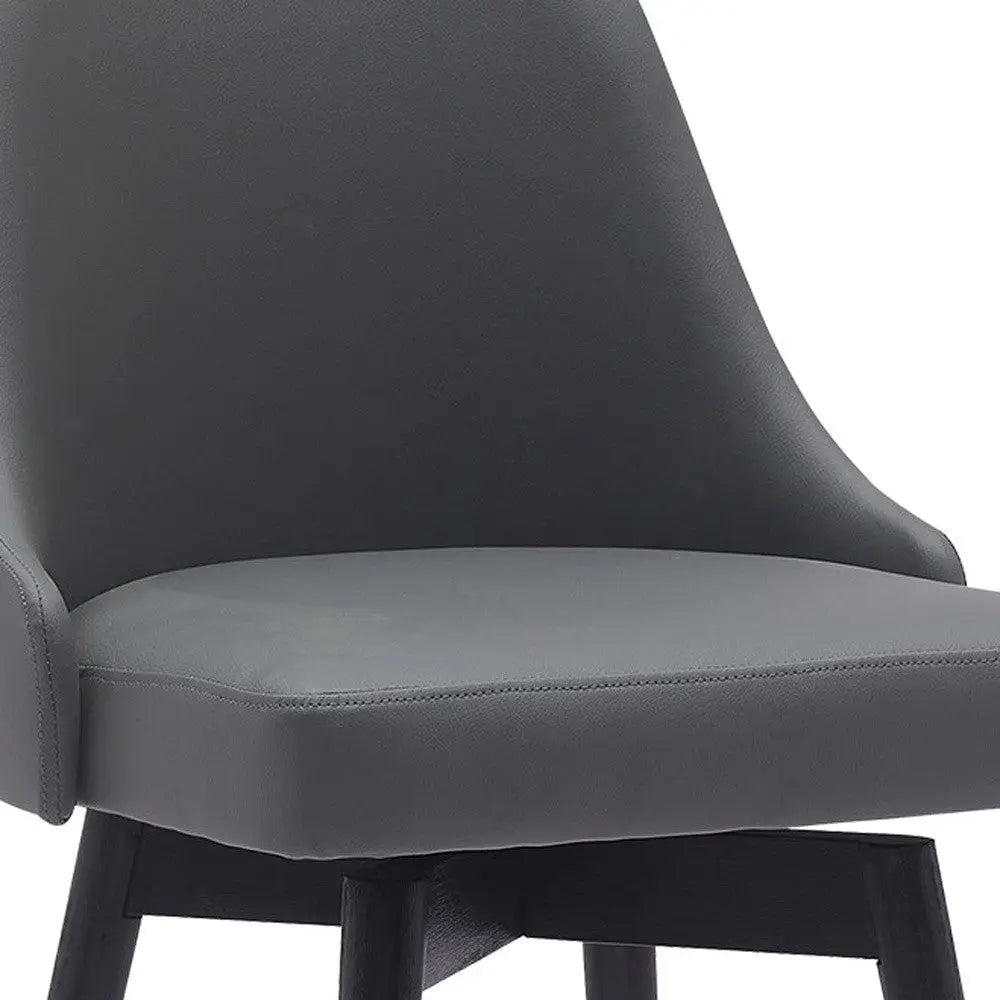26" Gray and Black Faux Leather with Solid Wood Swivel Counter Height Bar Chair Homeroots Living Room