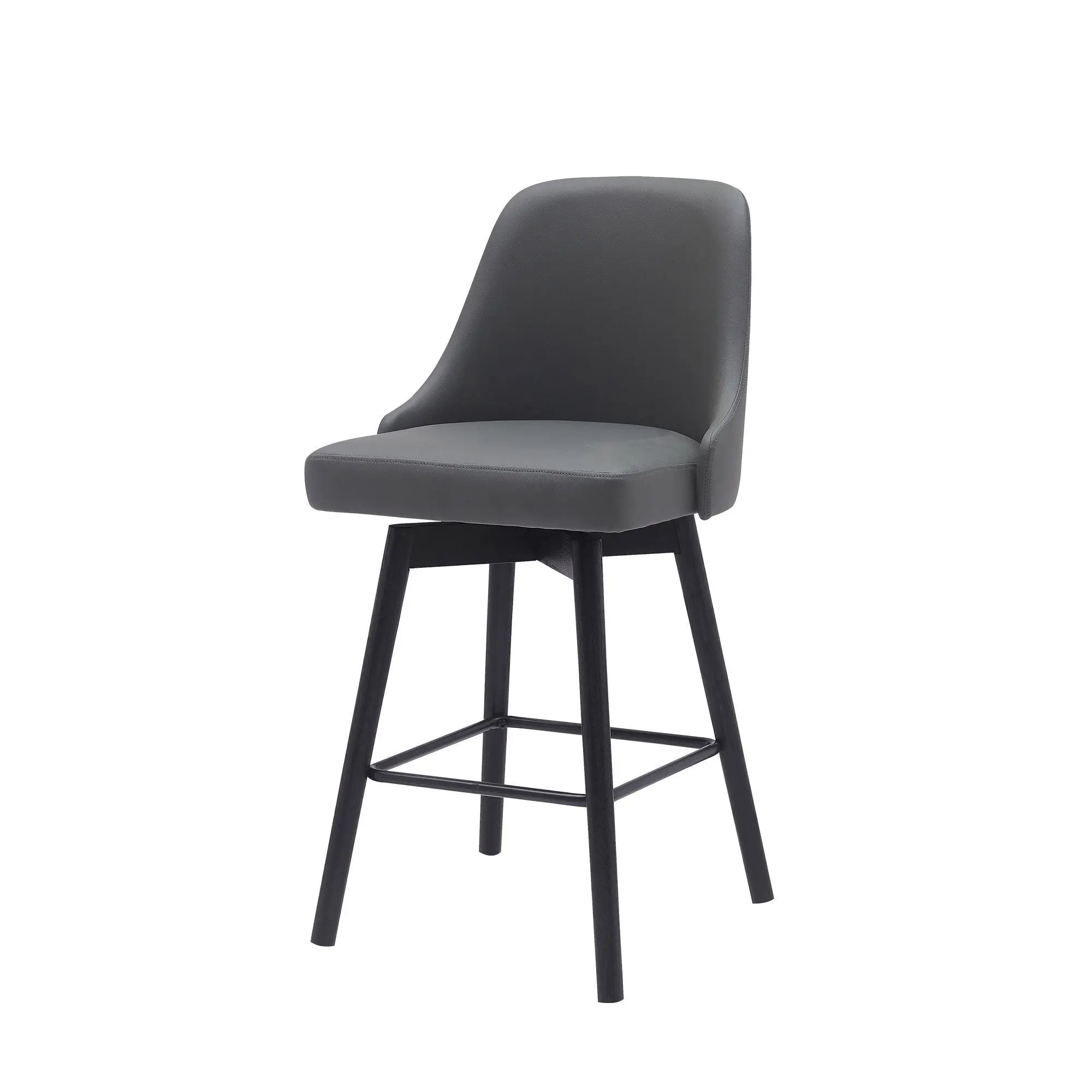 26" Gray and Black Faux Leather with Solid Wood Swivel Counter Height Bar Chair Homeroots Living Room