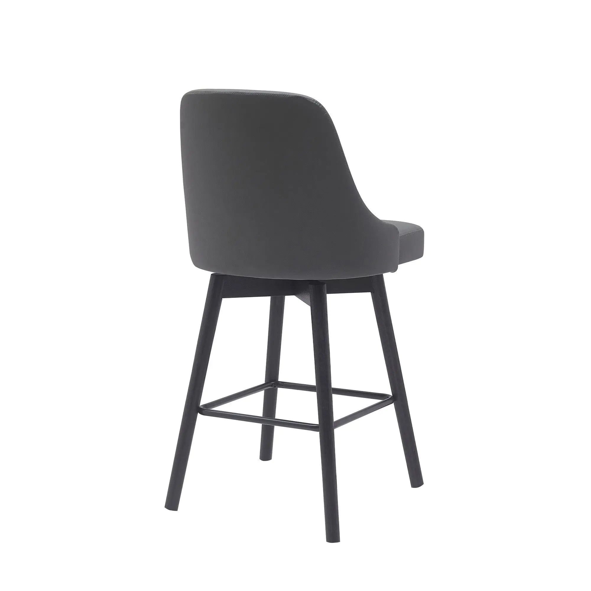 26" Gray and Black Faux Leather with Solid Wood Swivel Counter Height Bar Chair Homeroots Living Room