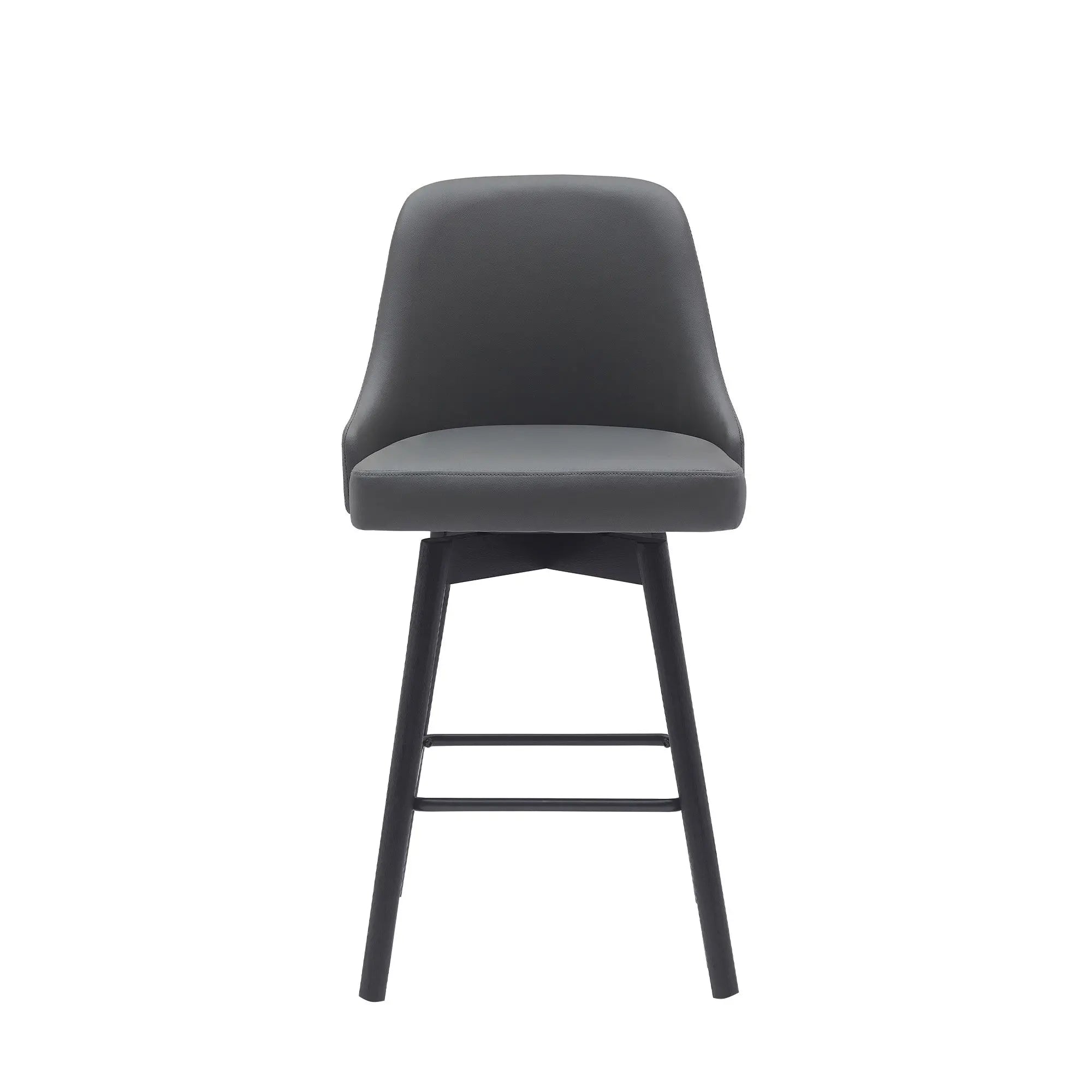 26" Gray and Black Faux Leather with Solid Wood Swivel Counter Height Bar Chair Homeroots Living Room
