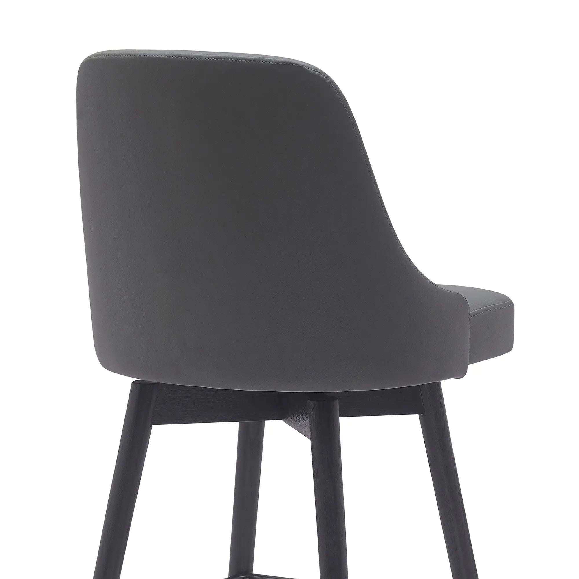 26" Gray and Black Faux Leather with Solid Wood Swivel Counter Height Bar Chair Homeroots Living Room