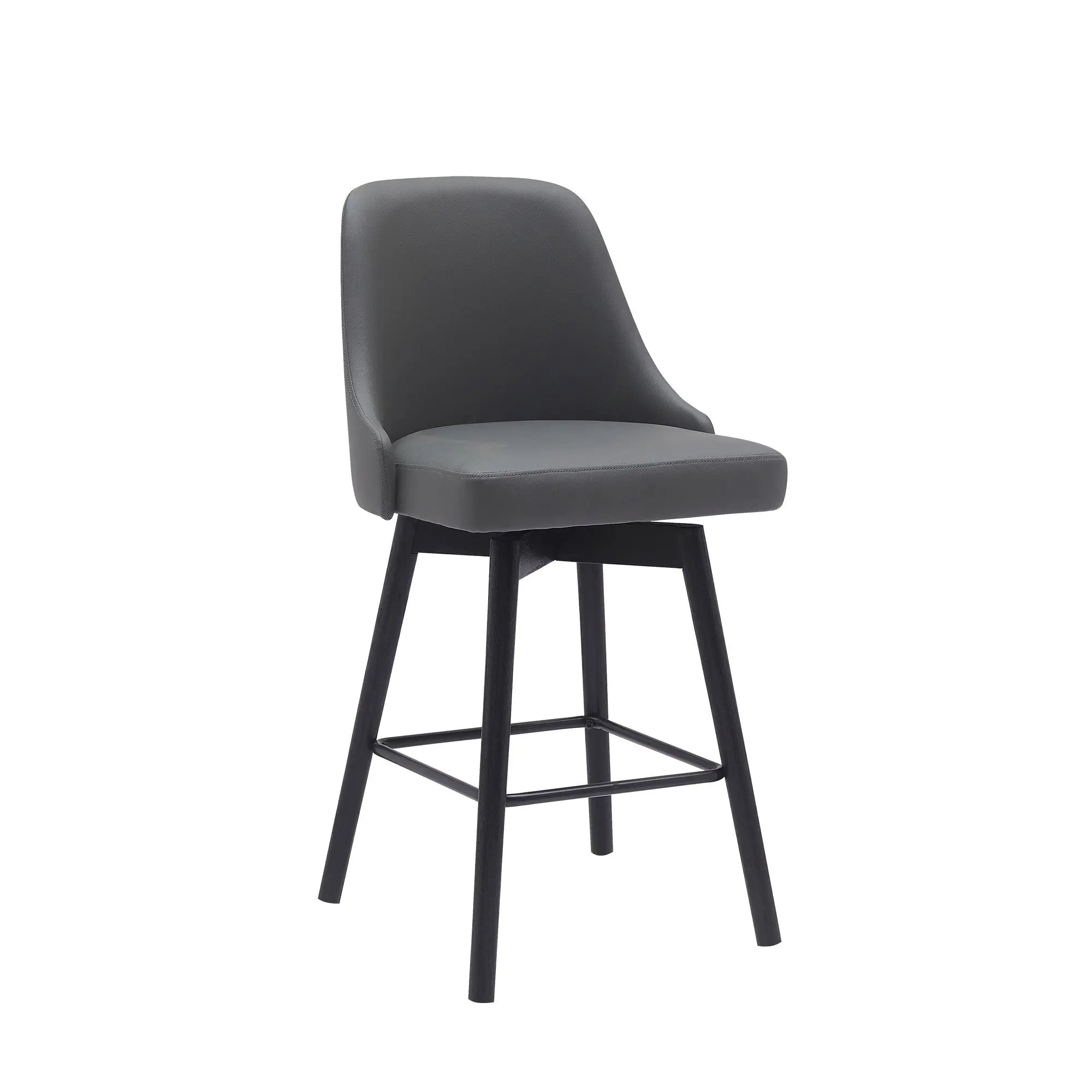 26" Gray and Black Faux Leather with Solid Wood Swivel Counter Height Bar Chair Homeroots Living Room