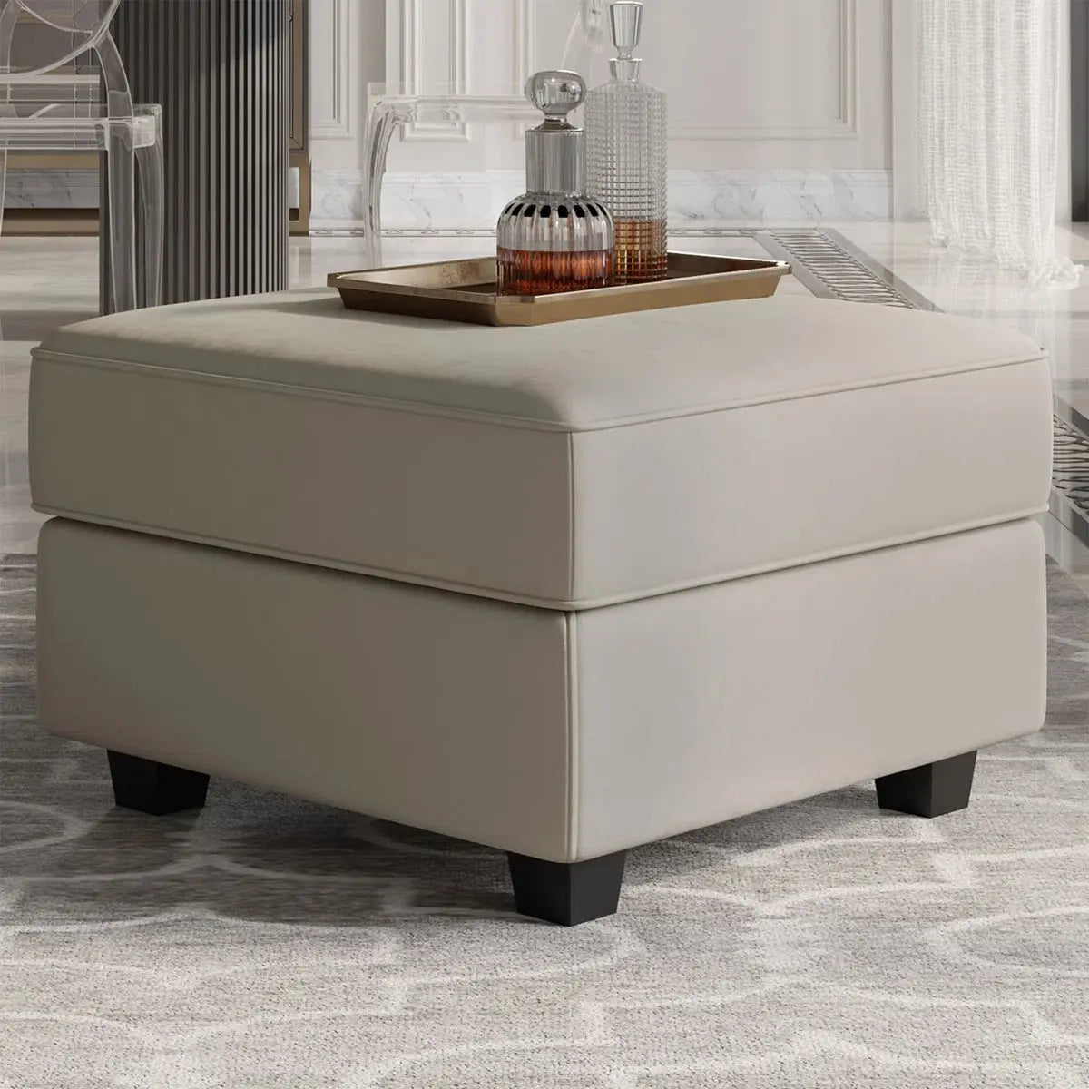 26" Gray and Black Microfiber Storage Ottoman Homeroots Living Room