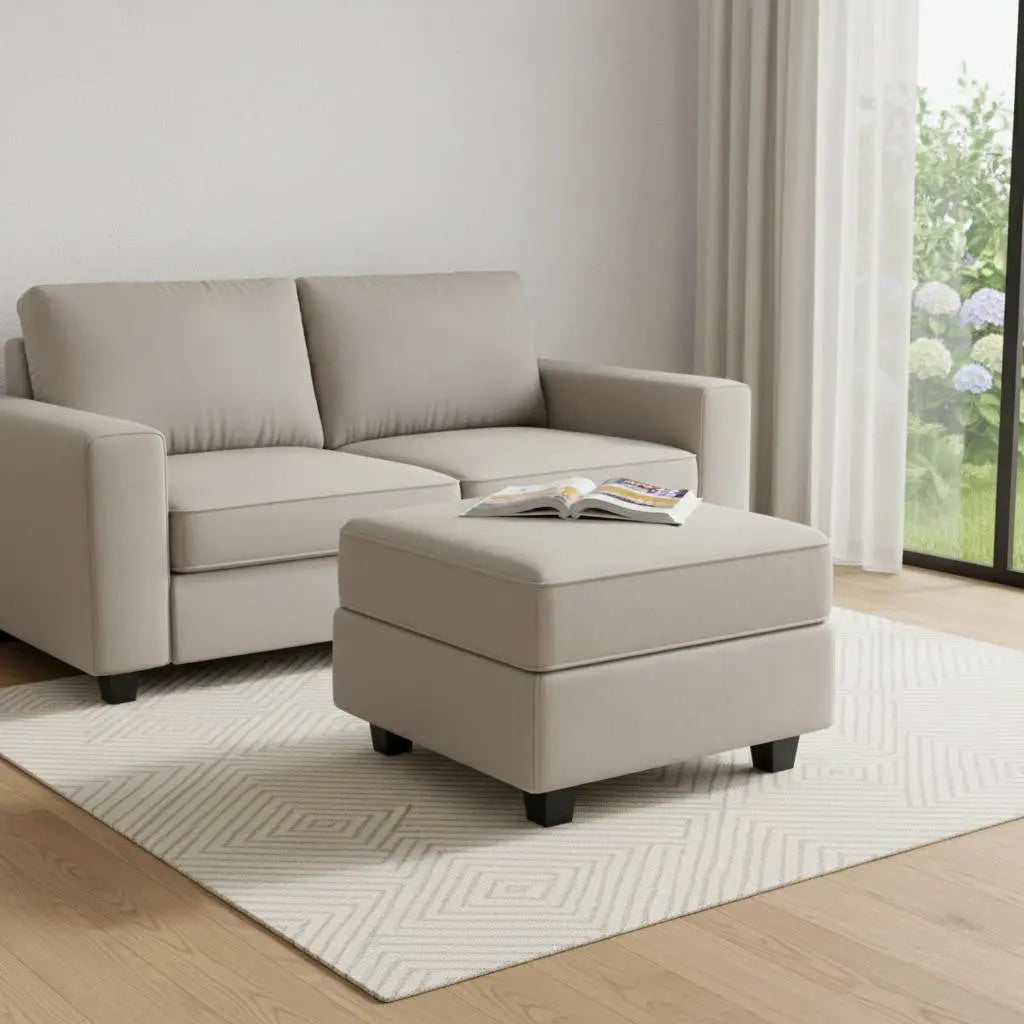 26" Gray and Black Microfiber Storage Ottoman Homeroots Living Room