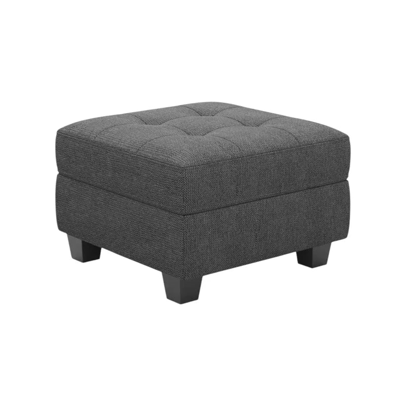 26" Gray and Black Solid Wood and Linen Tufted Storage Ottoman Homeroots Living Room