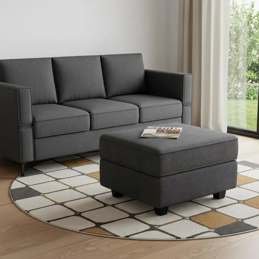 26" Gray and Black Velvet Storage Ottoman Homeroots Living Room