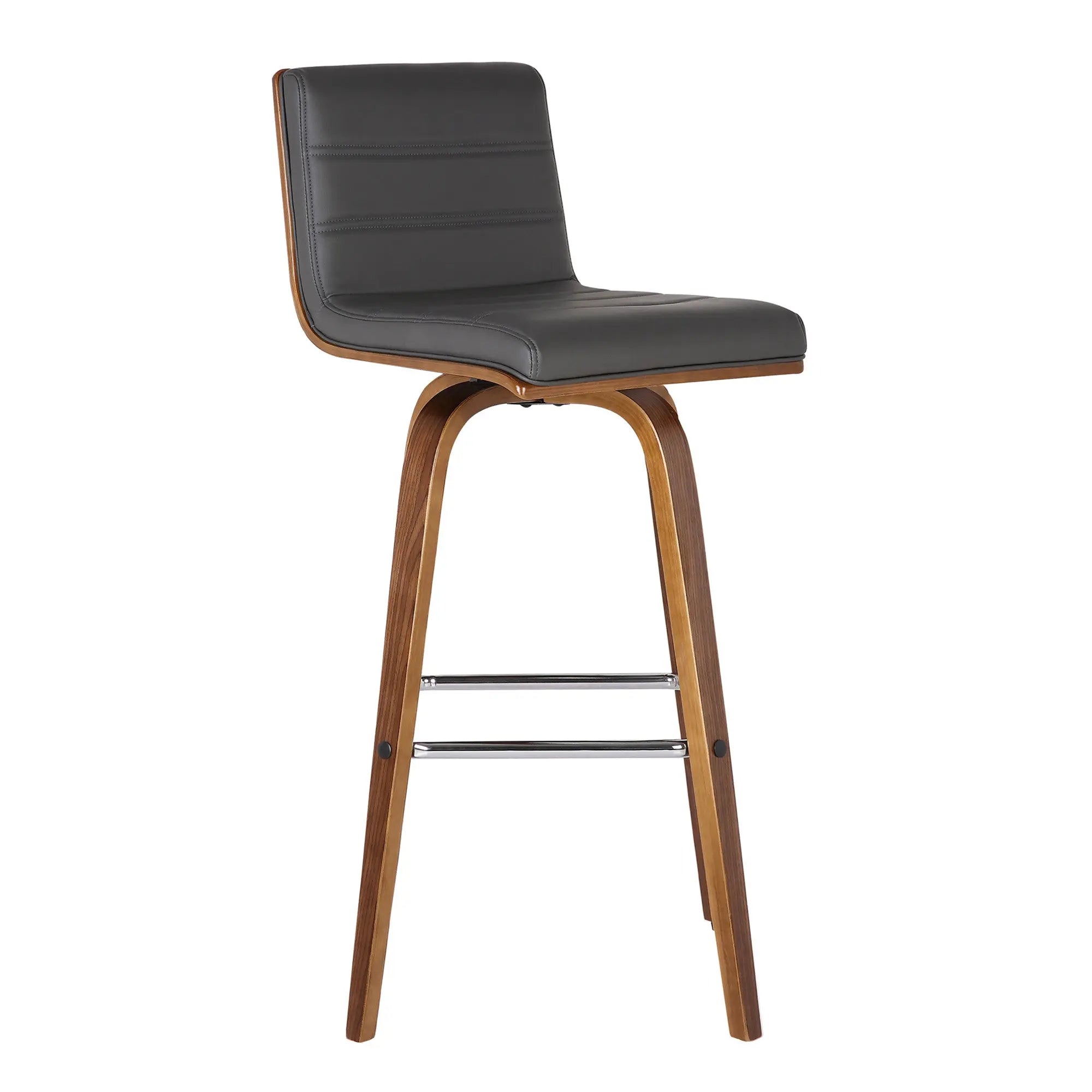 26" Gray and Brown Fabric and Solid Wood Low Back Counter Height Swivel Bar Chair - GreatEagleInc