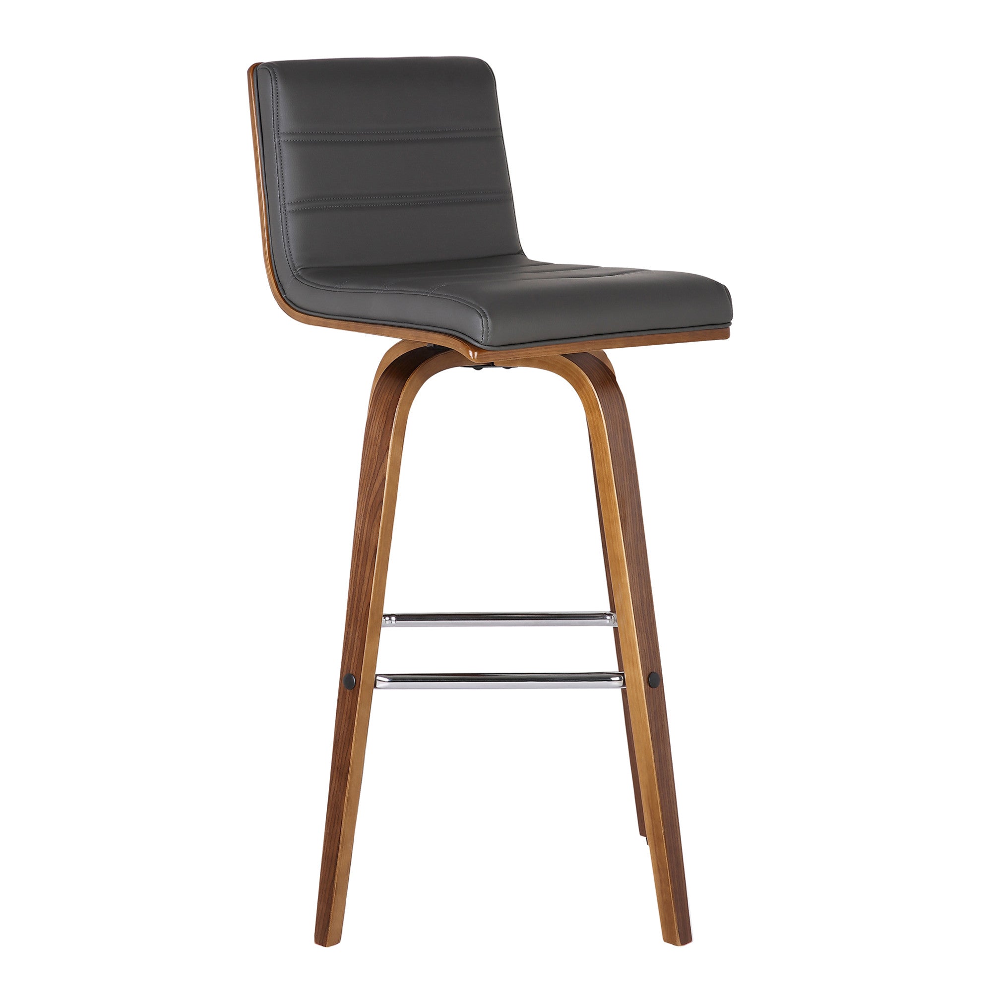 26" Gray and Brown Fabric and Solid Wood Low Back Counter Height Swivel Bar Chair - GreatEagleInc