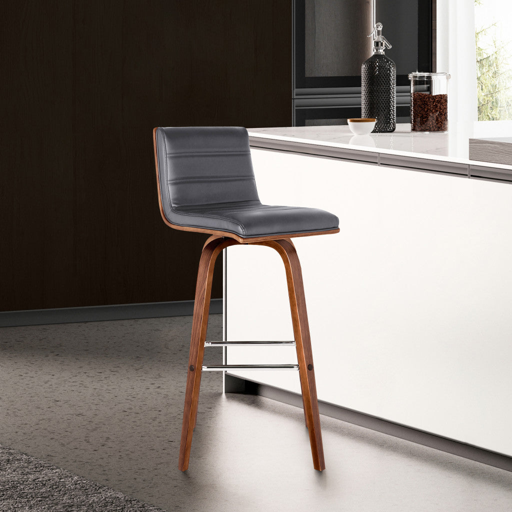 26" Gray and Brown Fabric and Solid Wood Low Back Counter Height Swivel Bar Chair - GreatEagleInc