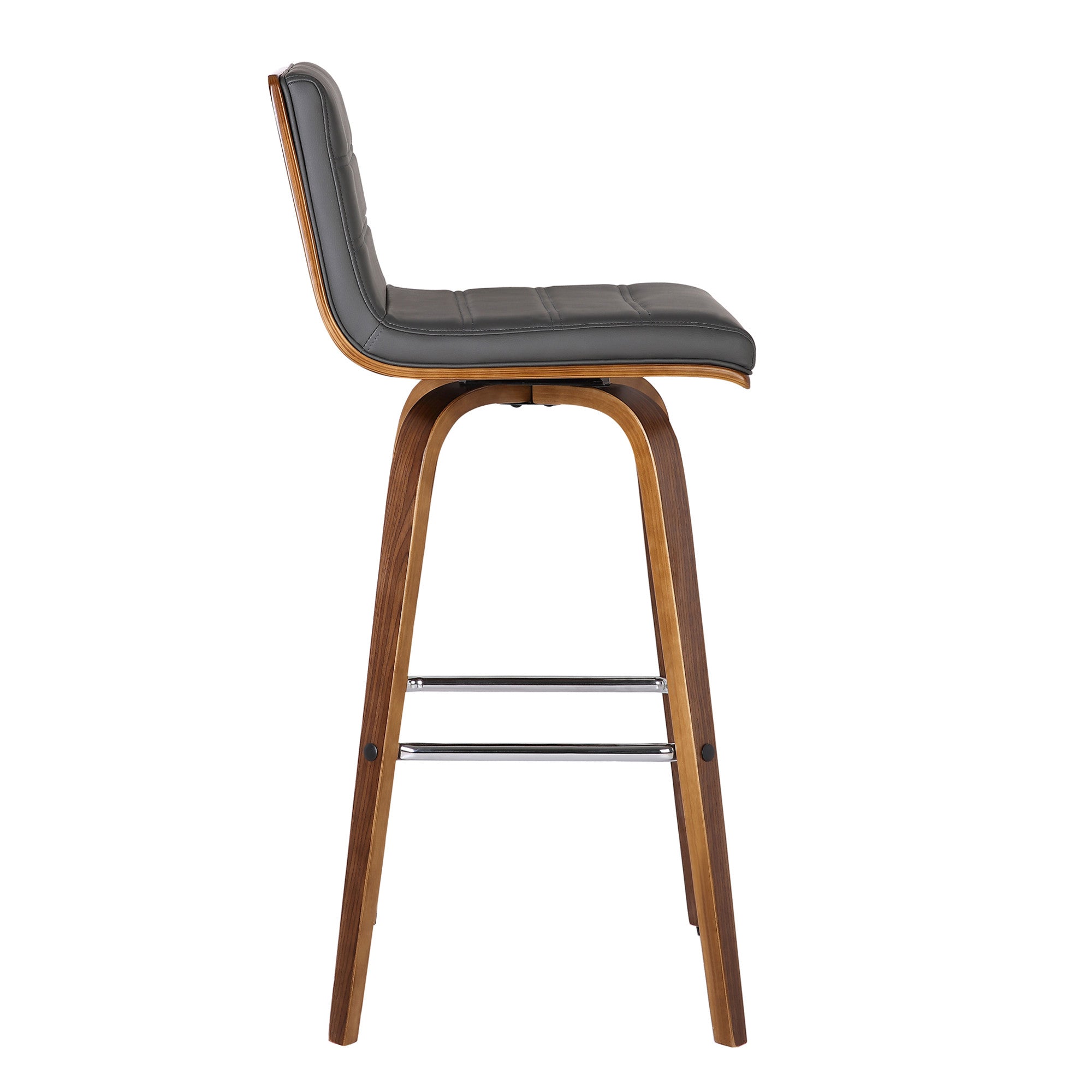 26" Gray and Brown Fabric and Solid Wood Low Back Counter Height Swivel Bar Chair - GreatEagleInc