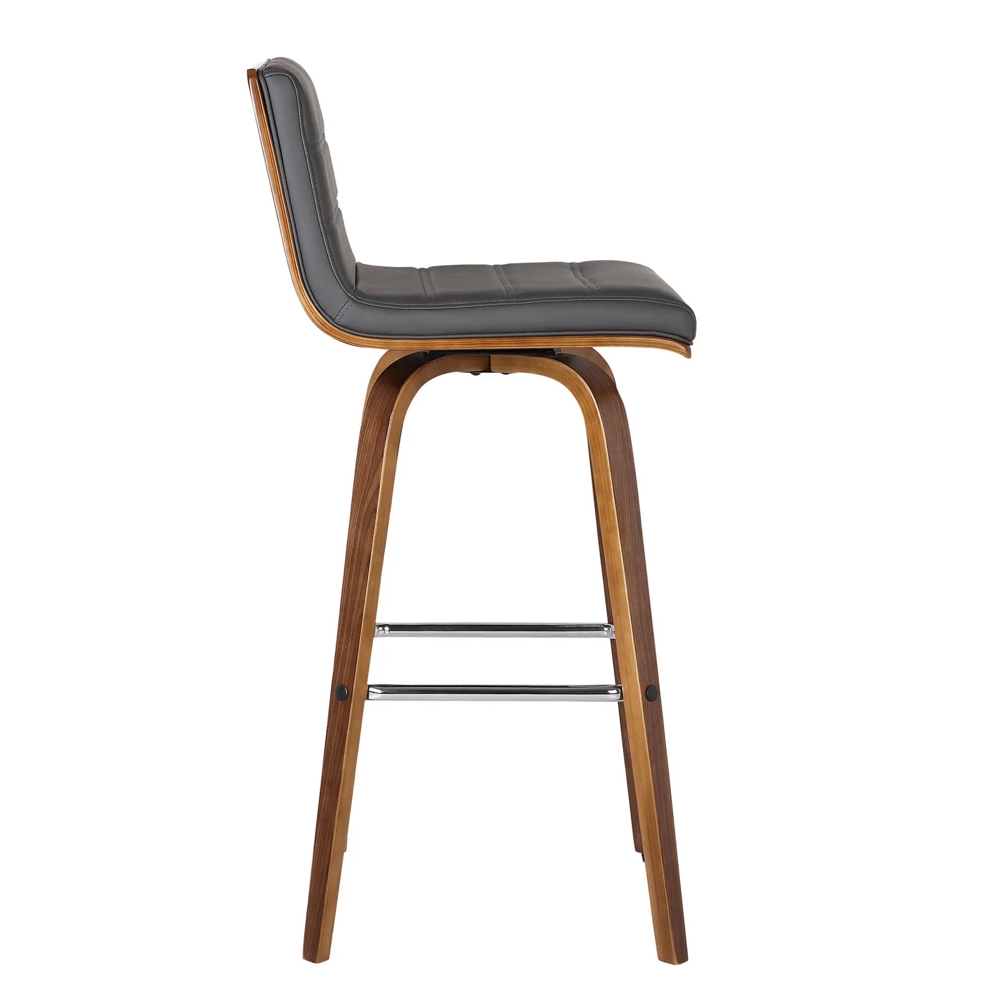 26" Gray and Brown Fabric and Solid Wood Low Back Counter Height Swivel Bar Chair - GreatEagleInc