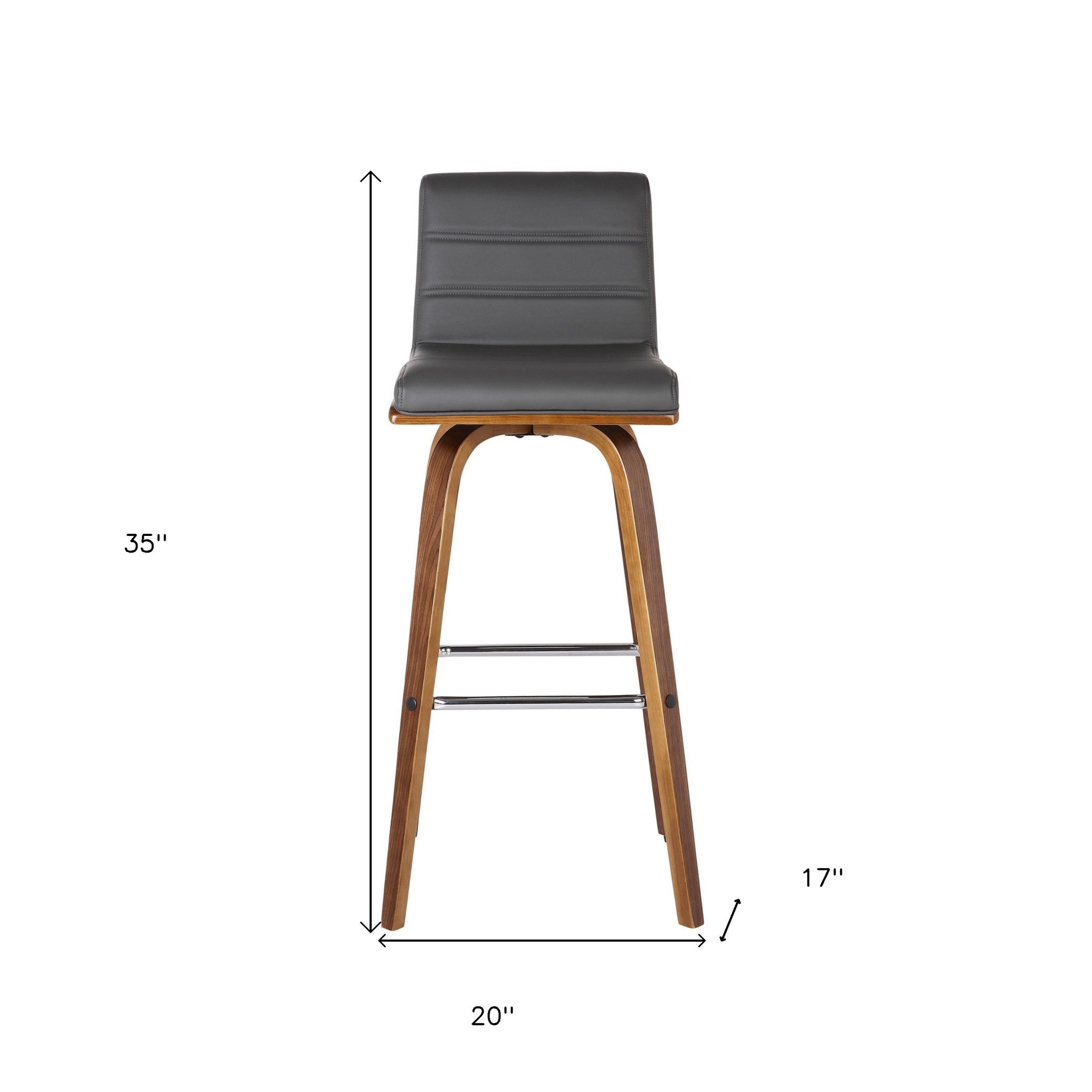 26" Gray and Brown Fabric and Solid Wood Low Back Counter Height Swivel Bar Chair - GreatEagleInc