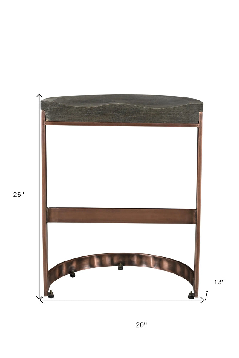 26" Gray and Copper Solid Wood and Iron Backless Counter Height Bar Chair Homeroots Living Room