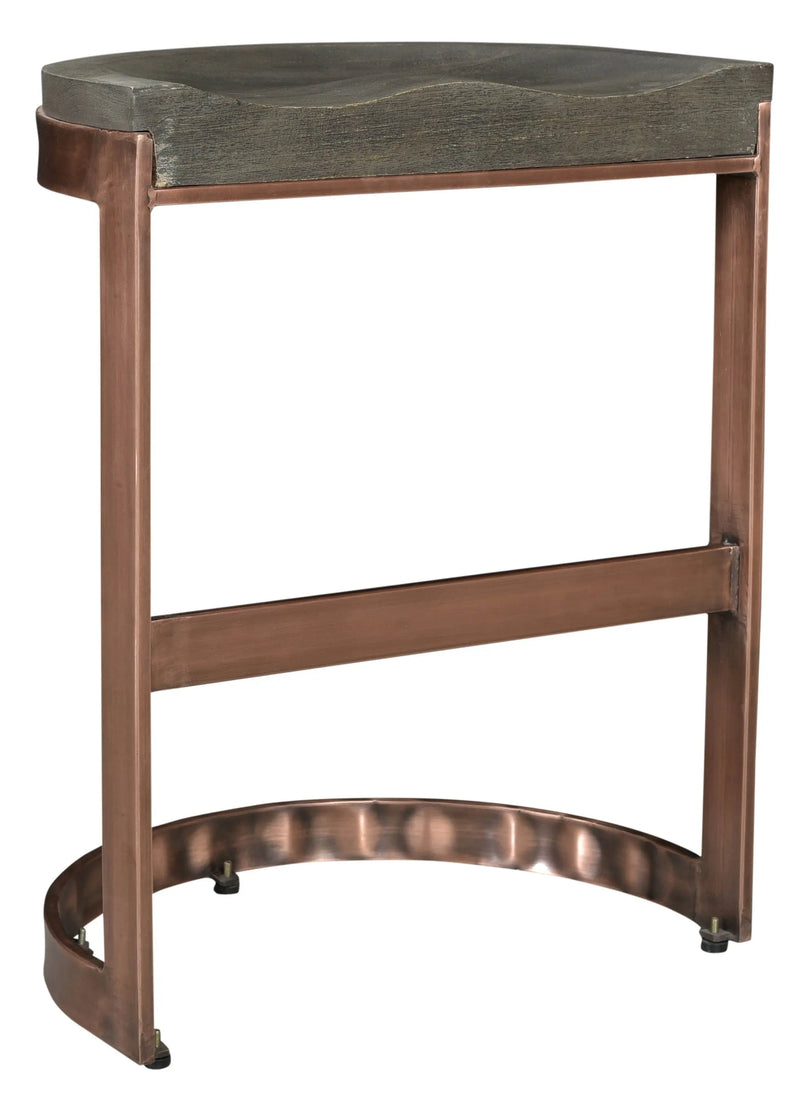 26" Gray and Copper Solid Wood and Iron Backless Counter Height Bar Chair Homeroots Living Room