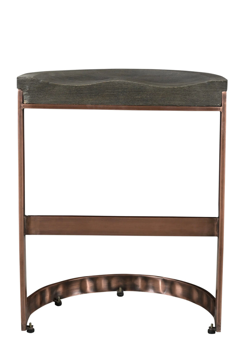 26" Gray and Copper Solid Wood and Iron Backless Counter Height Bar Chair Homeroots Living Room