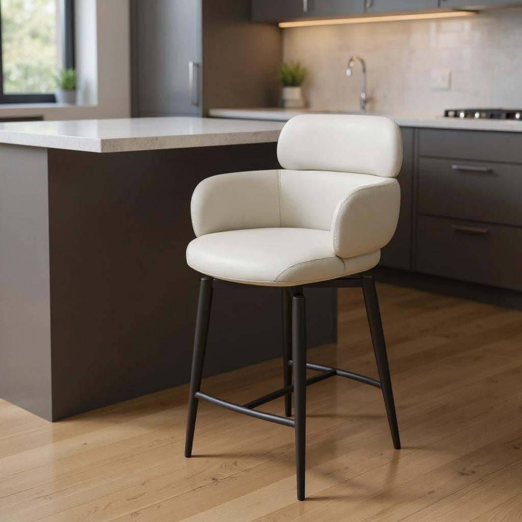 26" Gray and Dark Gray Faux Leather and Steel Counter Height Swivel Bar Chair - GreatEagleInc