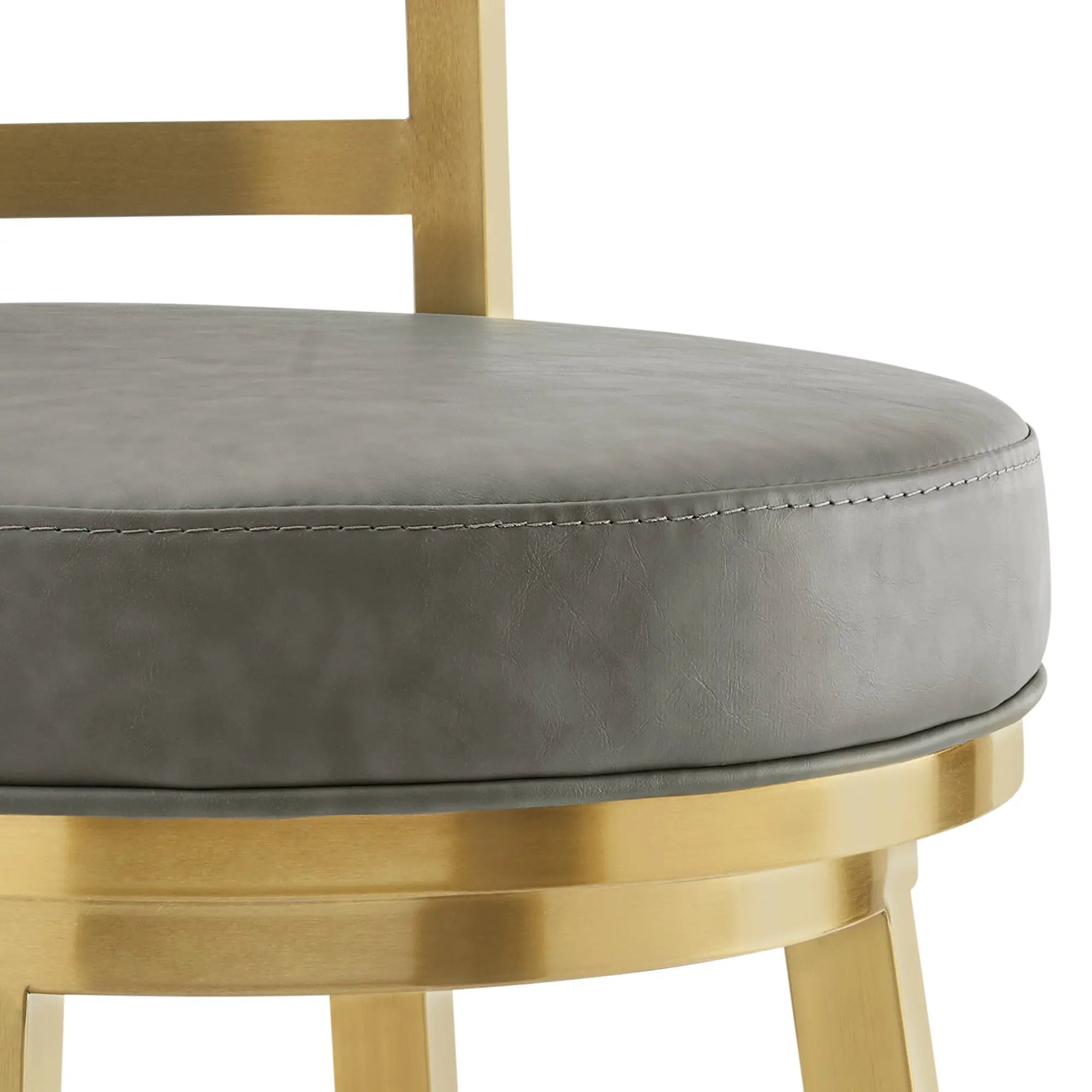 26" Gray and Gold Faux Leather and Stainless Steel Low Back Counter Height Swivel Bar Chair Homeroots Living Room