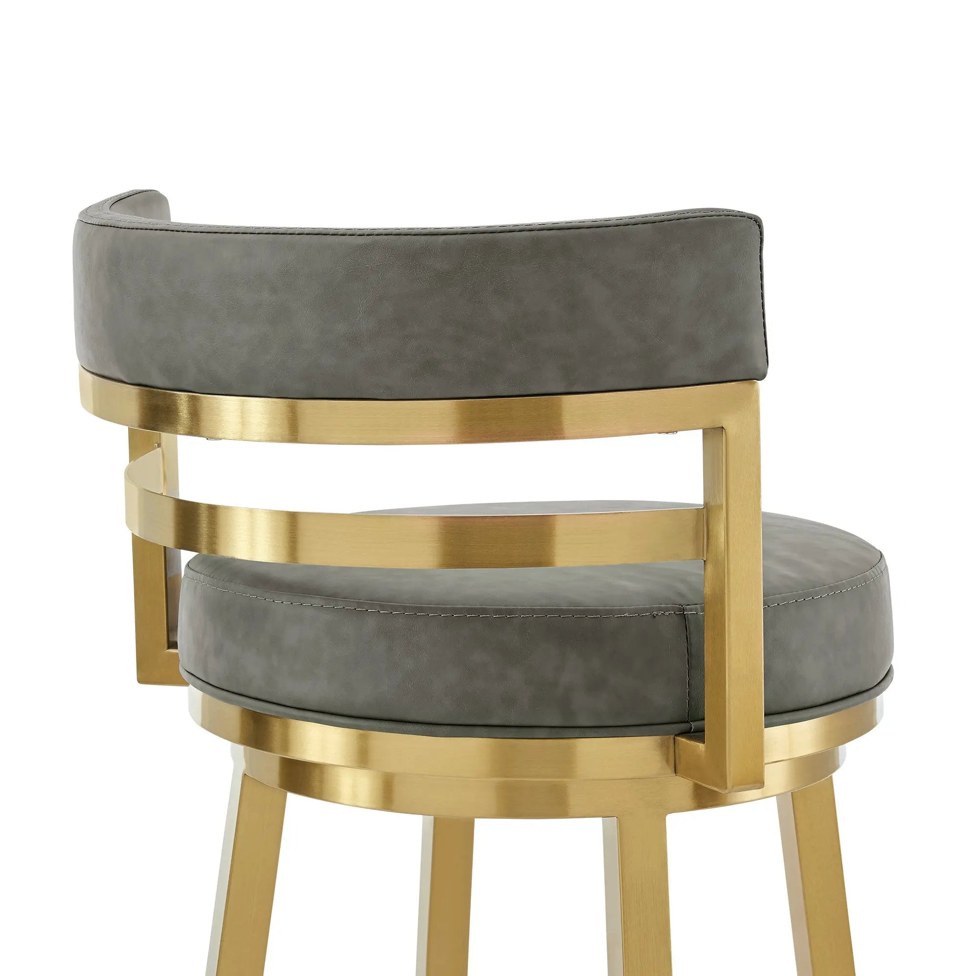 26" Gray and Gold Faux Leather and Stainless Steel Low Back Counter Height Swivel Bar Chair Homeroots Living Room