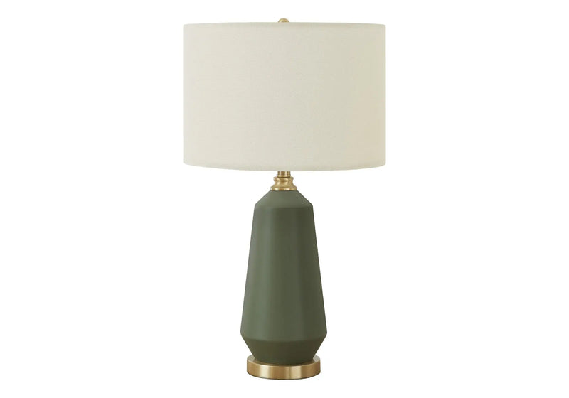 26" Green Ceramic Geometric Table Lamp With Ivory Drum Shade Homeroots Lighting