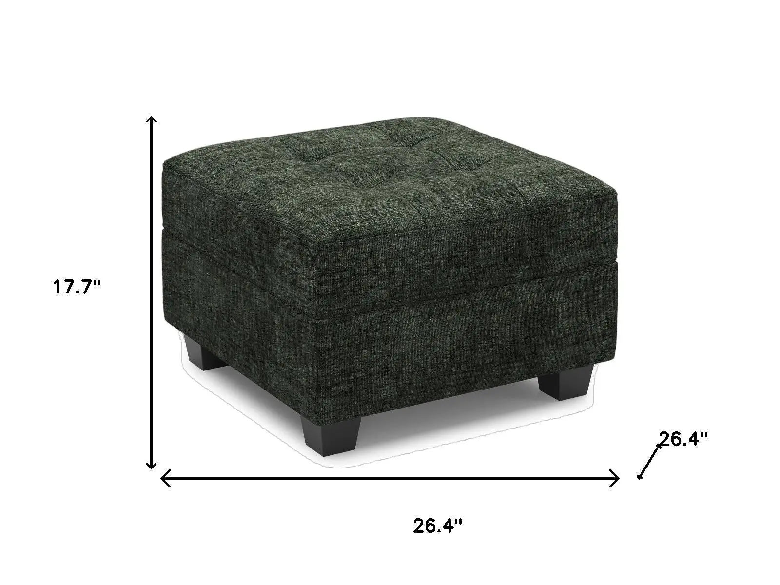 26" Green and Black Chenille Tufted Footstool With Storage Homeroots Living Room