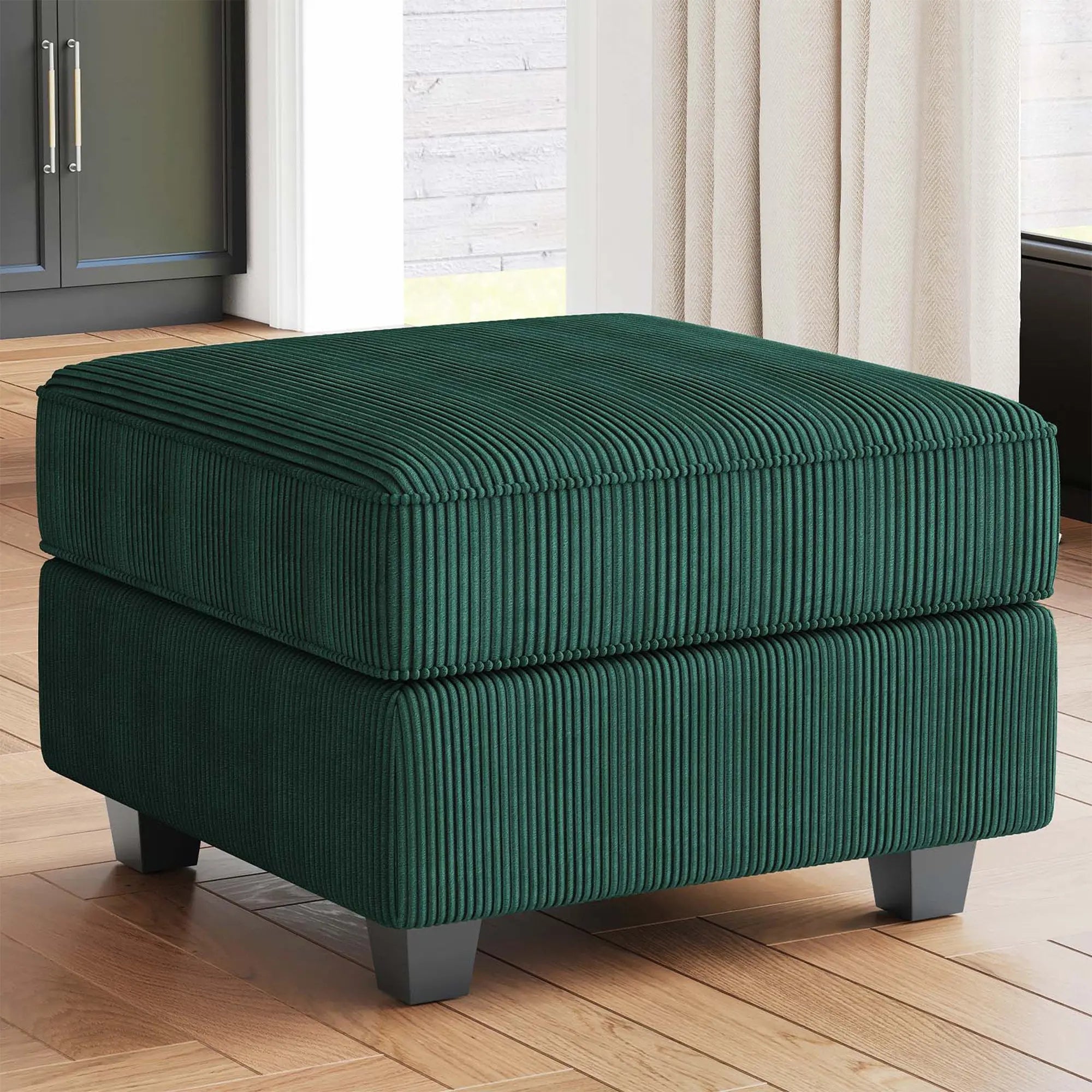 26" Green and Black Corduroy Storage Ottoman Homeroots Living Room