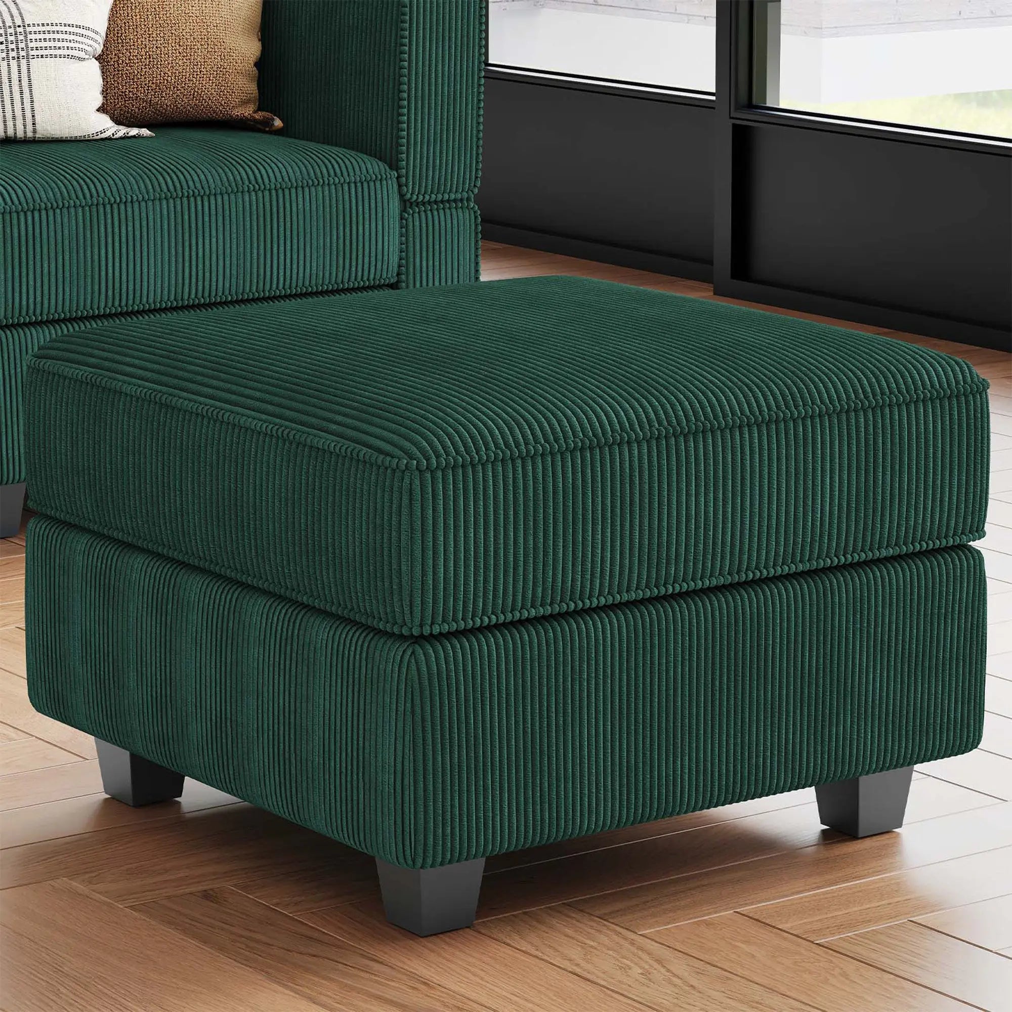 26" Green and Black Corduroy Storage Ottoman Homeroots Living Room