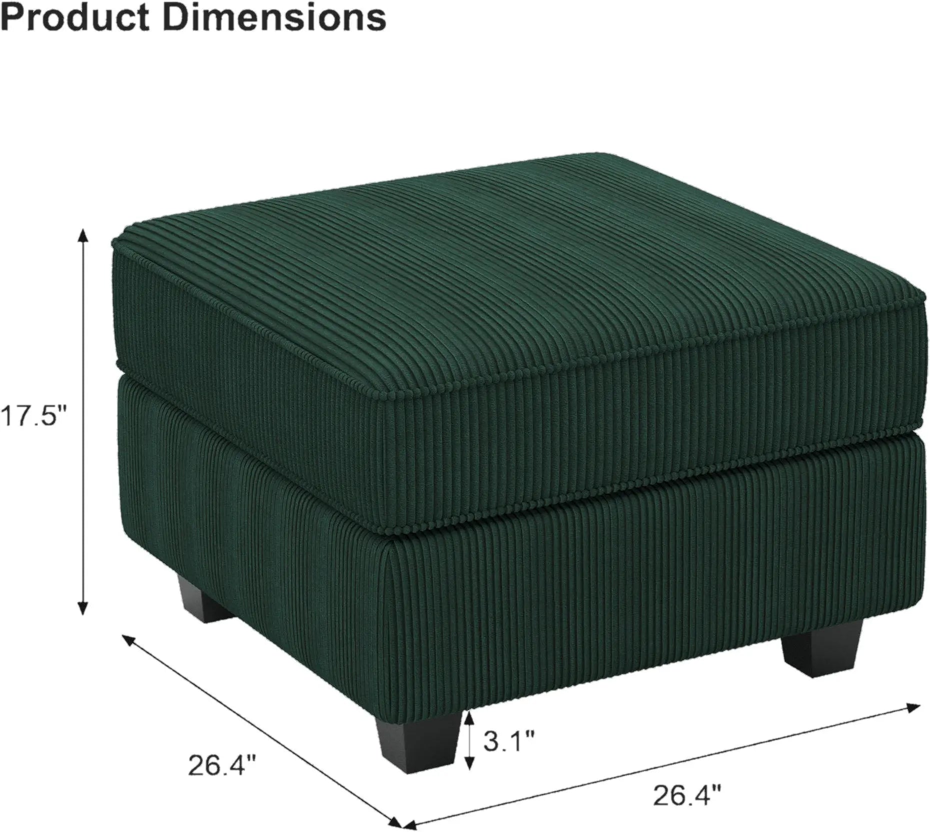 26" Green and Black Corduroy Storage Ottoman Homeroots Living Room