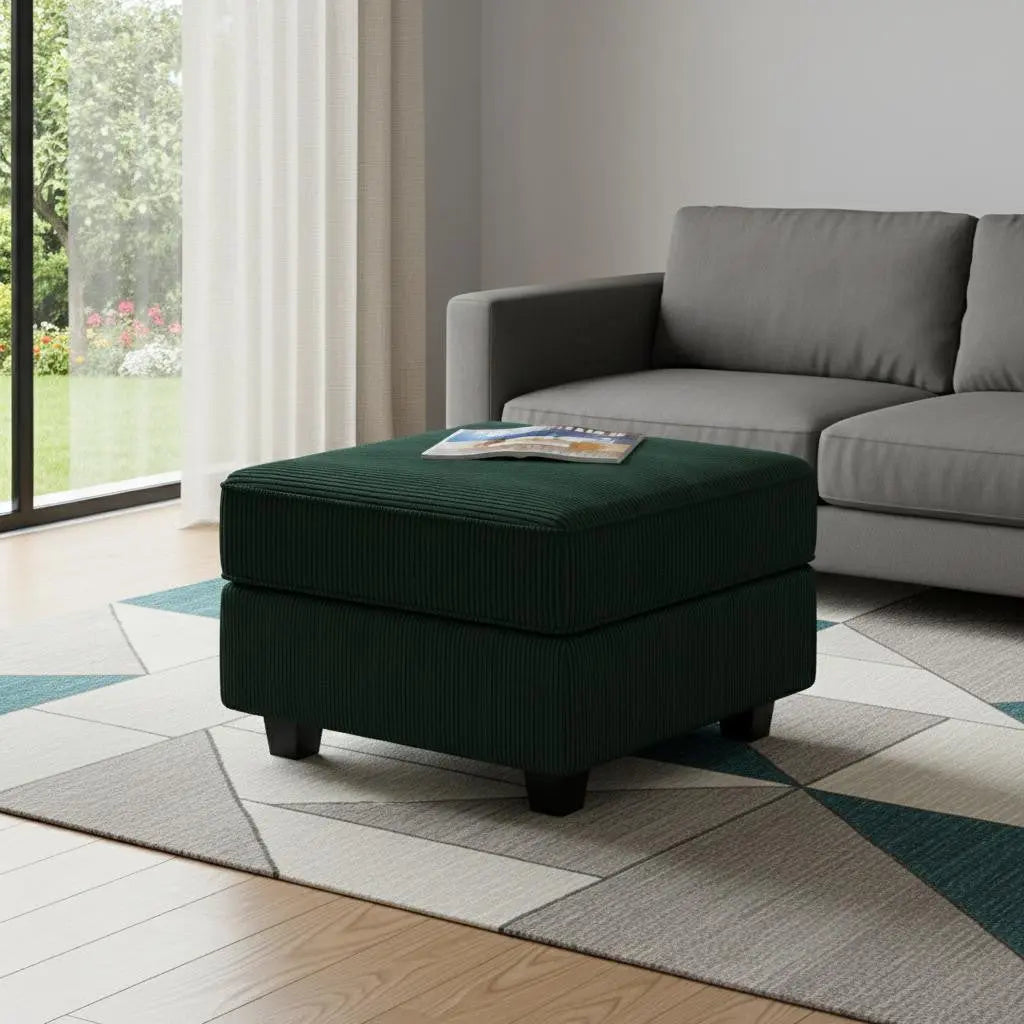 26" Green and Black Corduroy Storage Ottoman Homeroots Living Room
