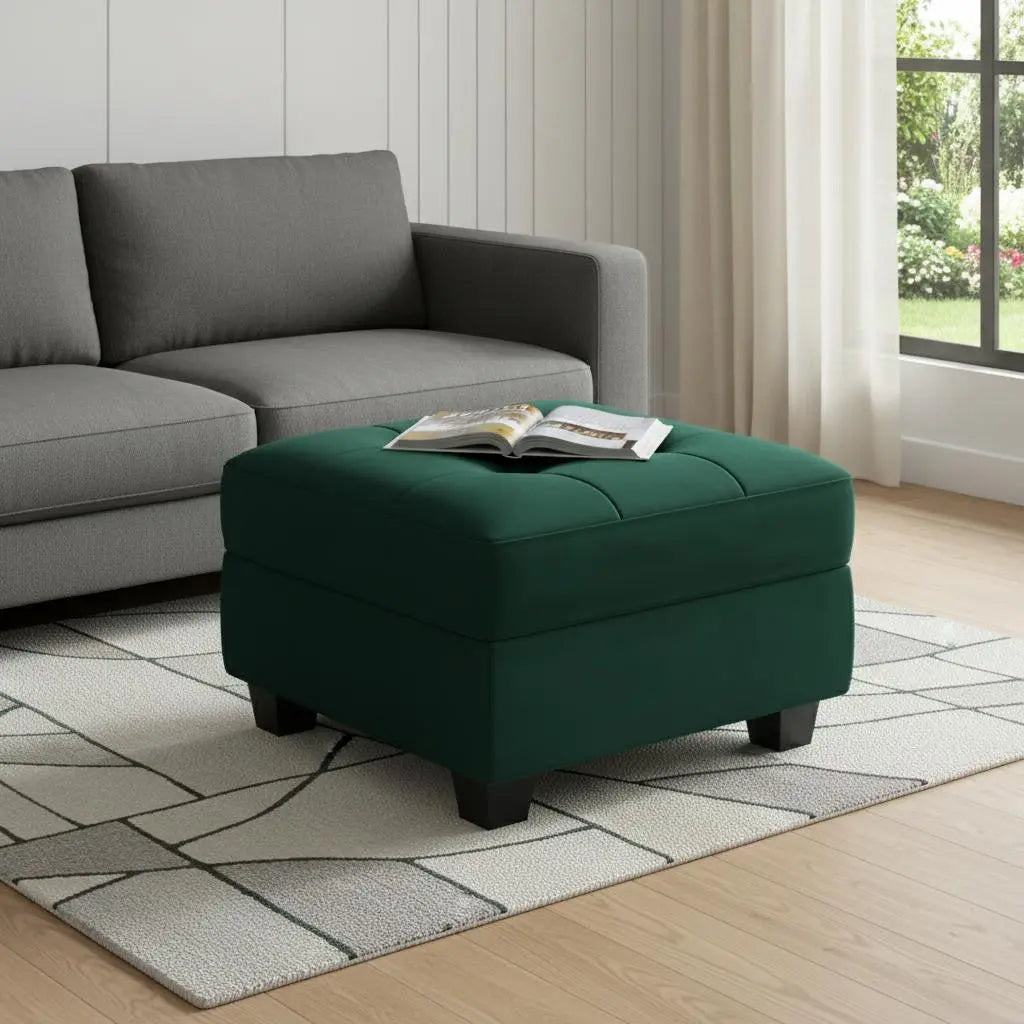 26" Green and Black Velvet Tufted Storage Ottoman Homeroots Living Room