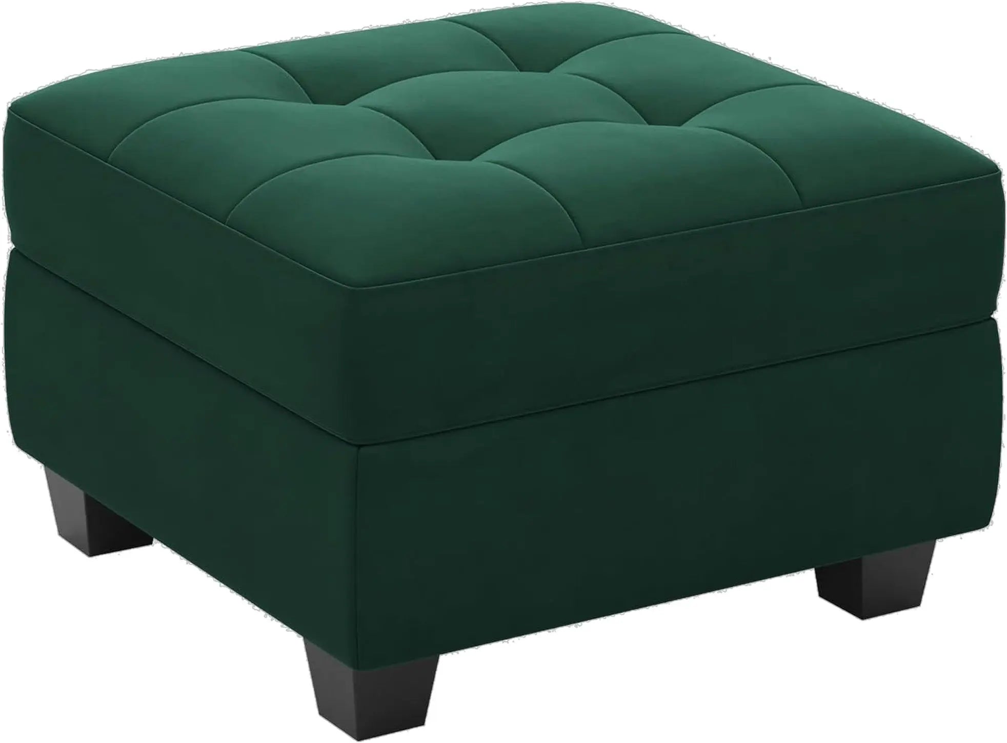 26" Green and Black Velvet Tufted Storage Ottoman Homeroots Living Room