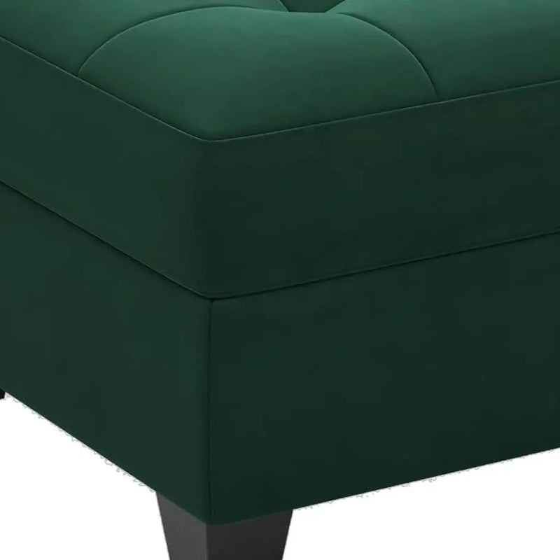 26" Green and Black Velvet Tufted Storage Ottoman Homeroots Living Room