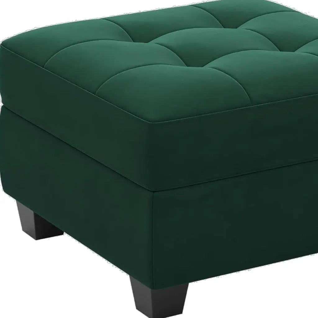 26" Green and Black Velvet Tufted Storage Ottoman Homeroots Living Room