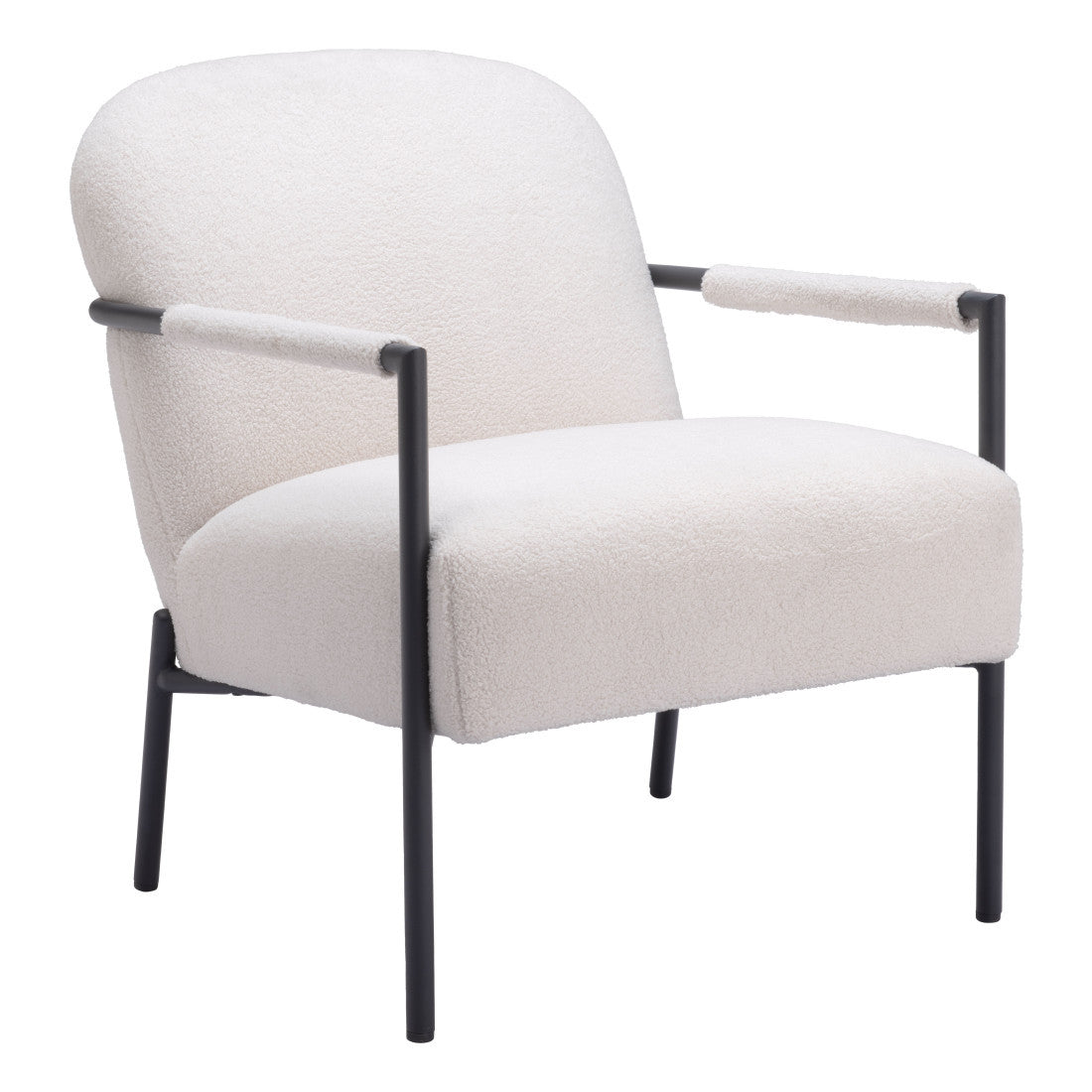 26" Ivory And Black Faux Shearling And Upholstered Arm Chair Homeroots Living Room