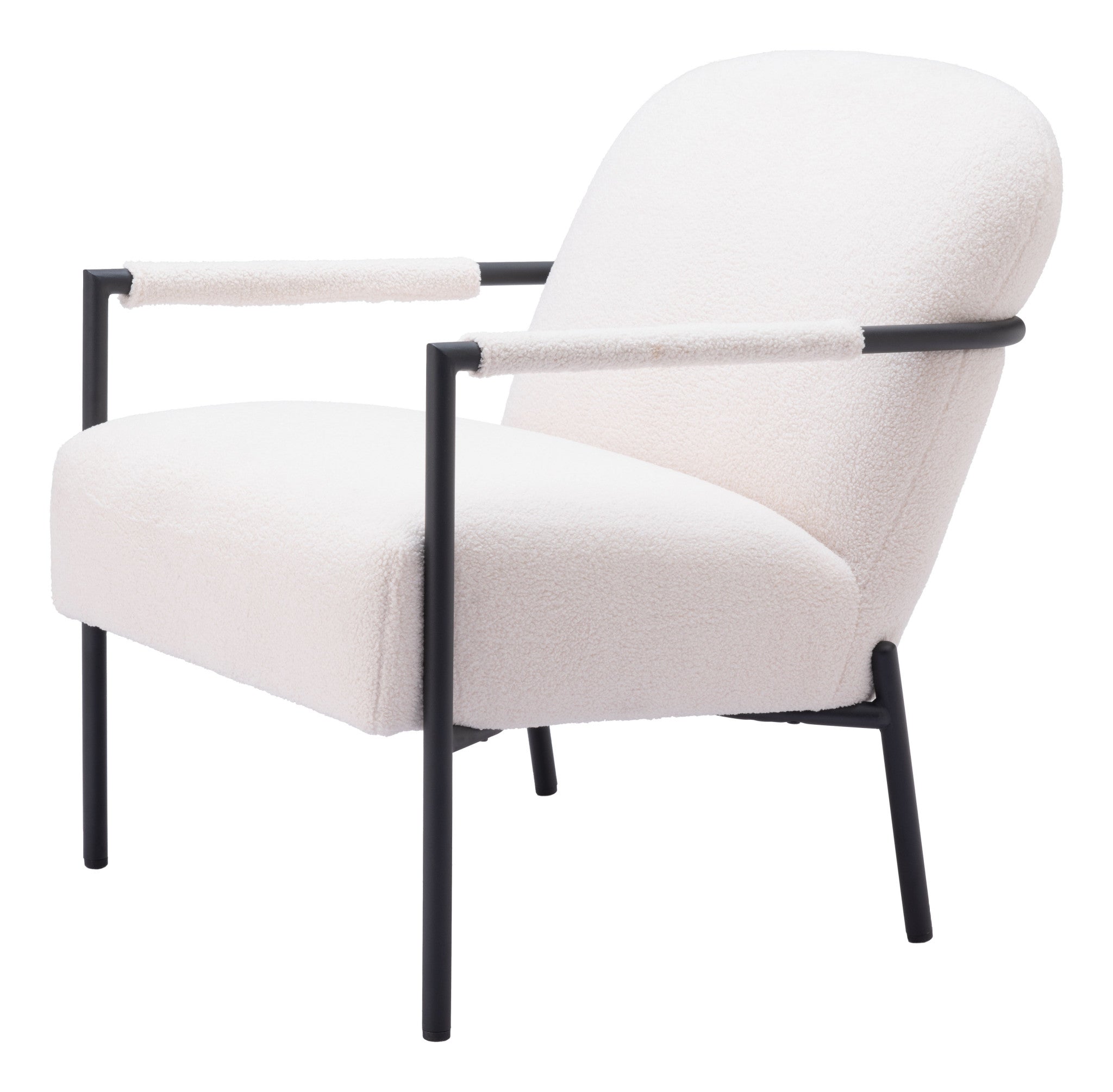 26" Ivory And Black Faux Shearling And Upholstered Arm Chair Homeroots Living Room