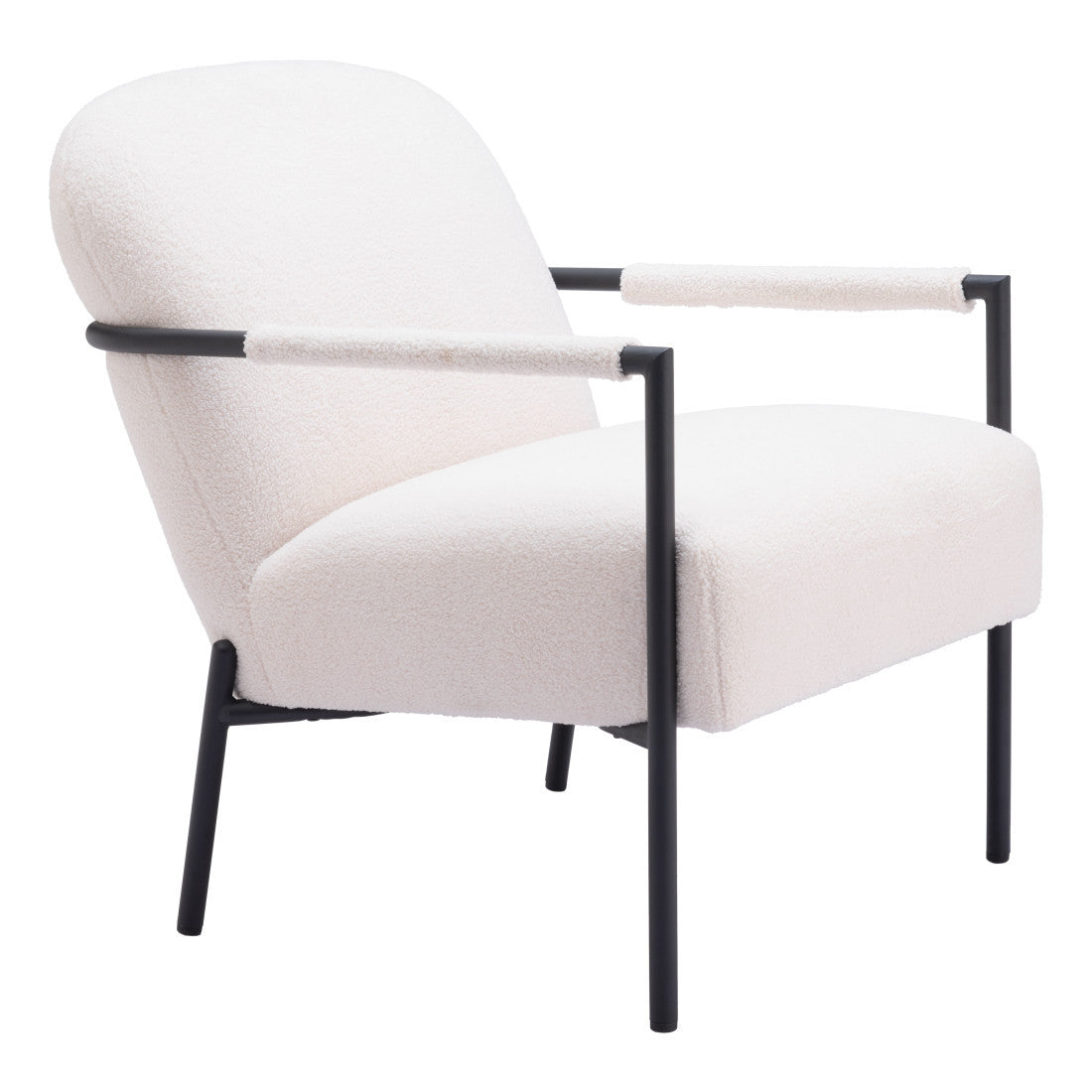 26" Ivory And Black Faux Shearling And Upholstered Arm Chair Homeroots Living Room