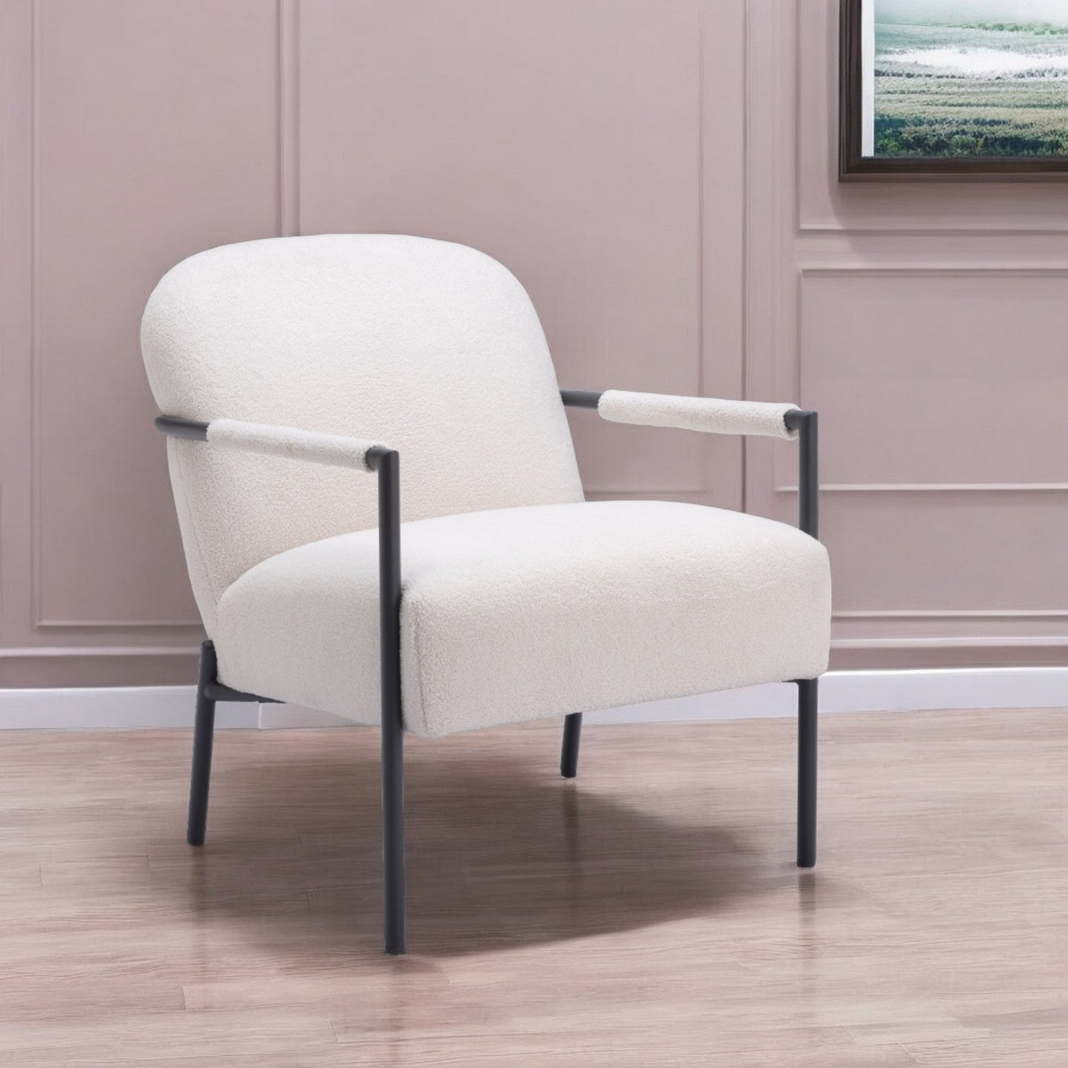 26" Ivory And Black Faux Shearling And Upholstered Arm Chair Homeroots Living Room