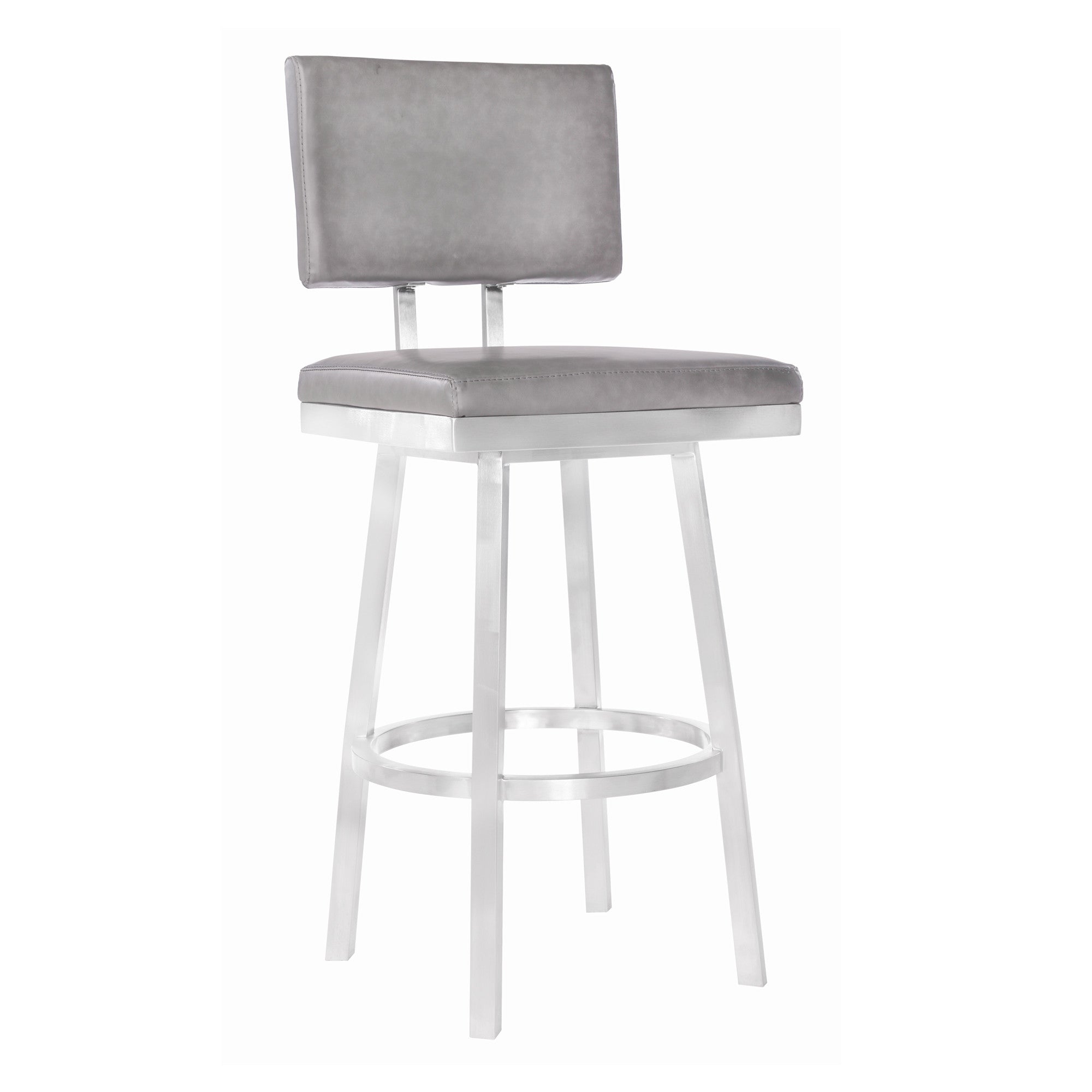 26" Light Gray And Silver Iron Swivel Counter Height Bar Chair - GreatEagleInc